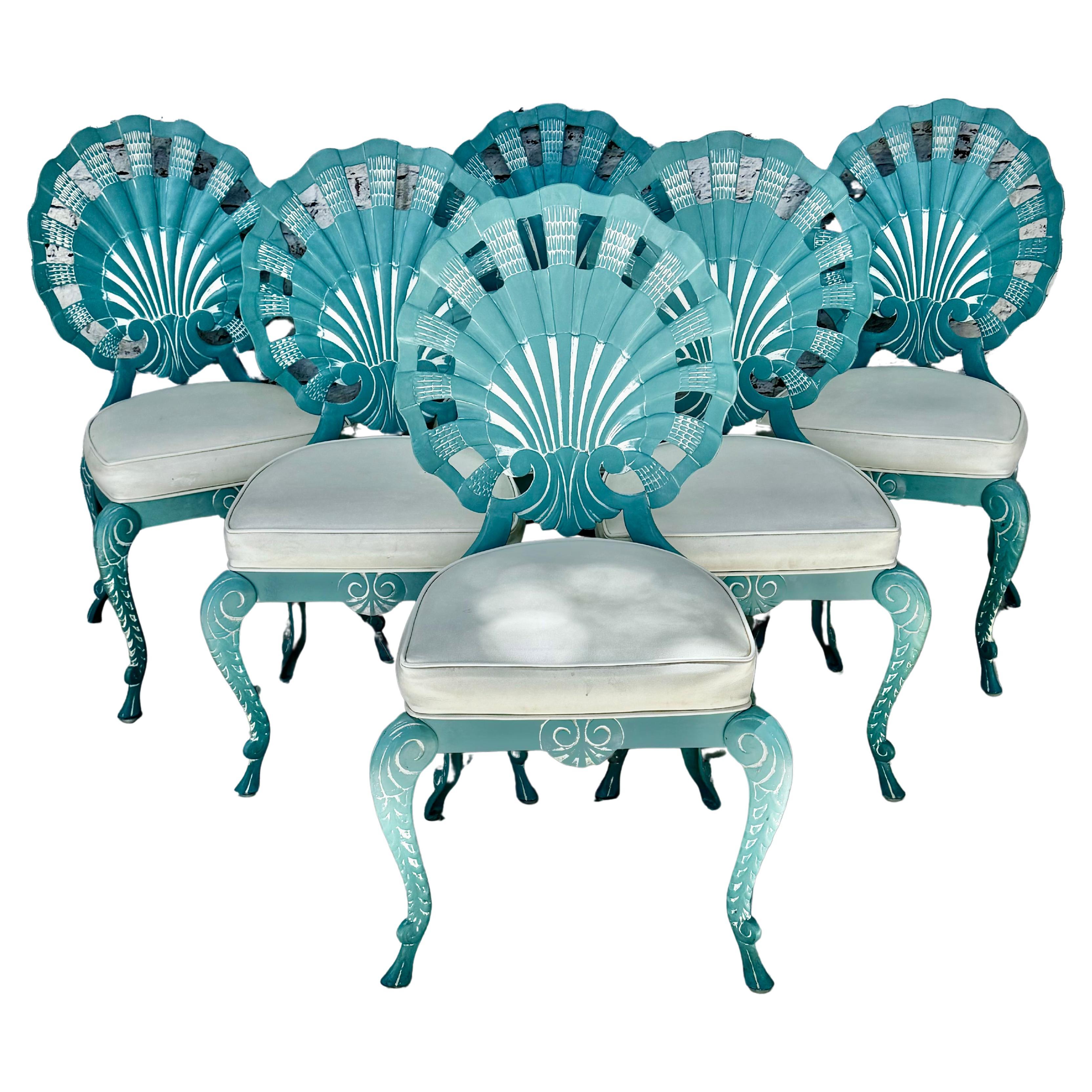 Shell Back Grotto Chairs Set of Six Vintage Brown Jordan Style 4