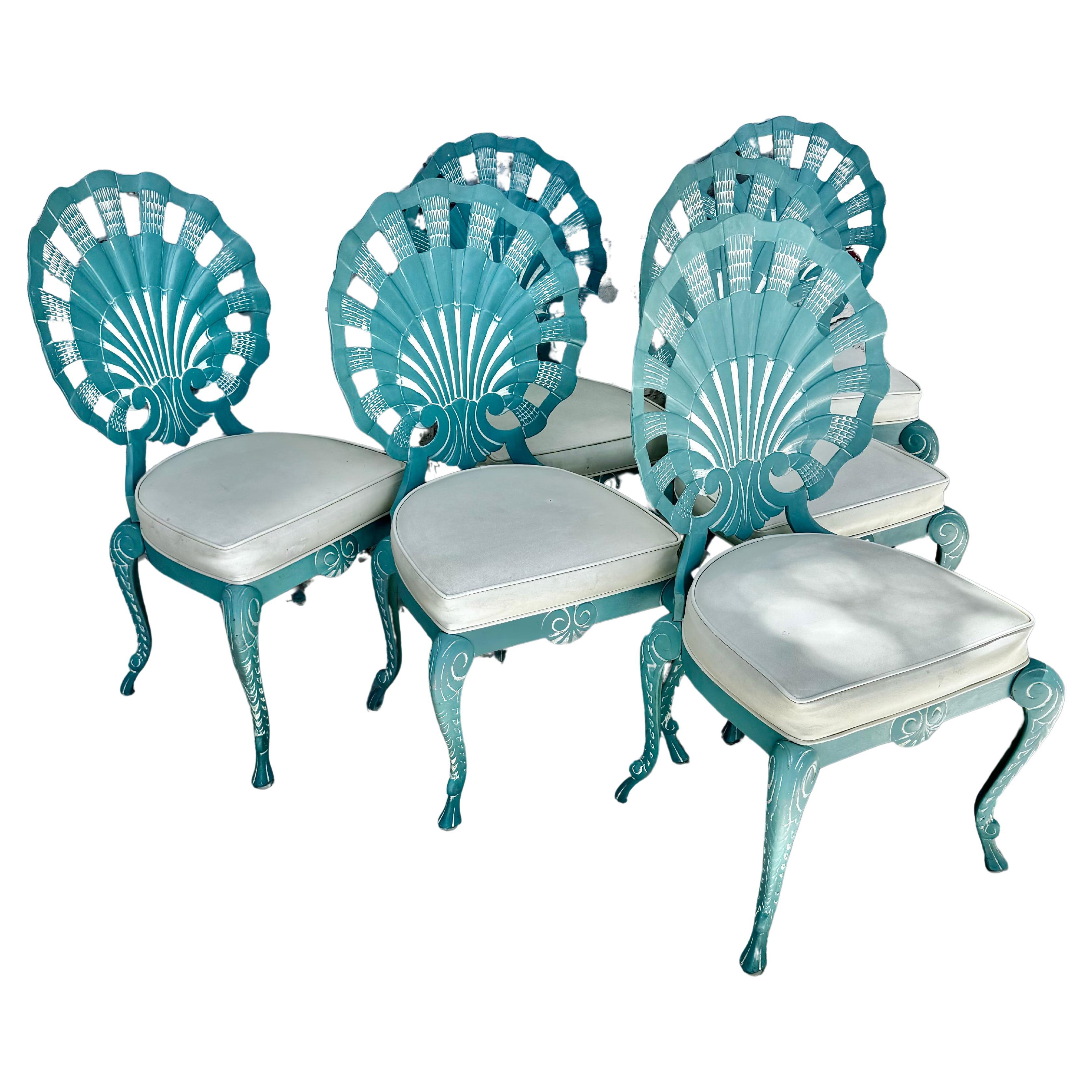 Shell Back Grotto Chairs Set of Six Vintage Brown Jordan Style 1