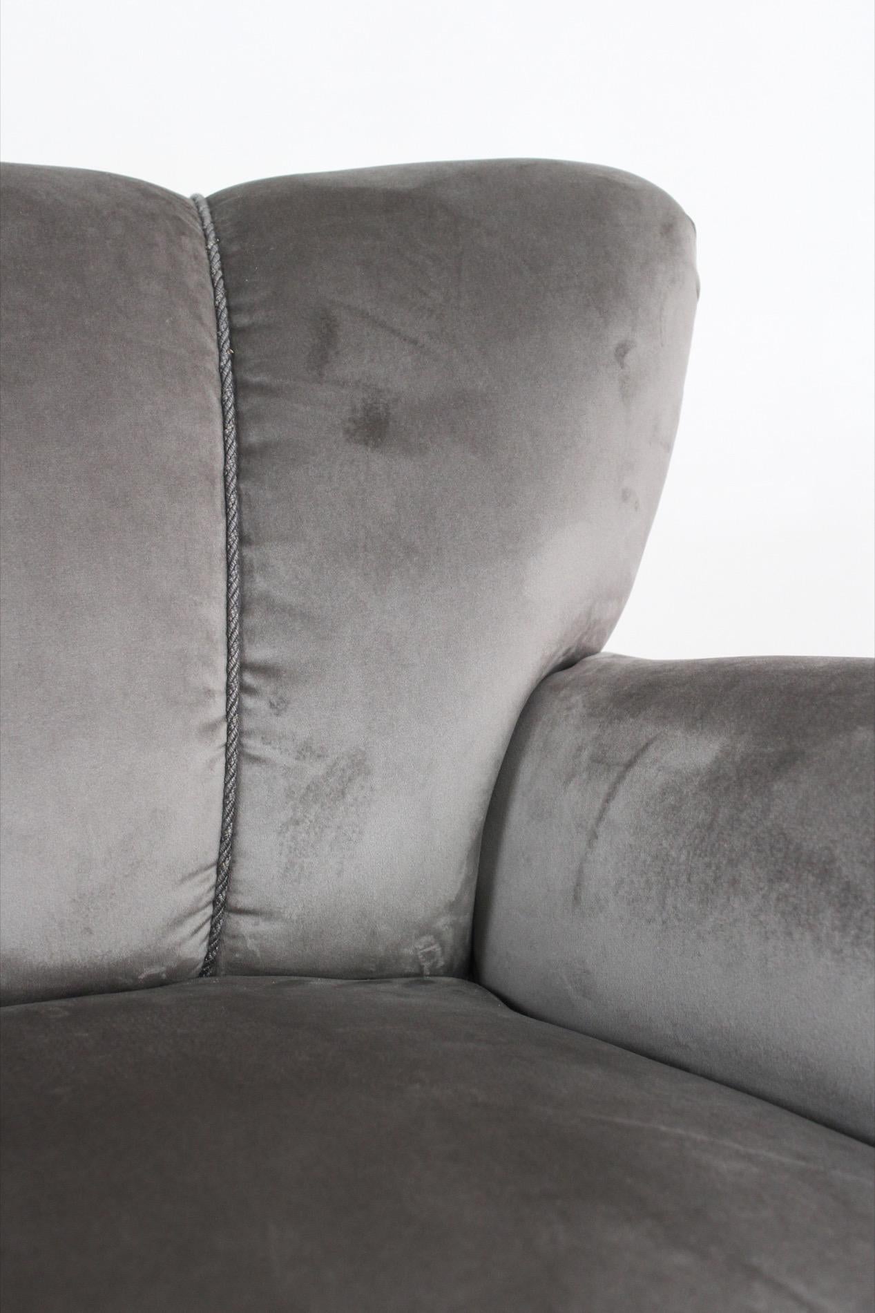 Velvet Shell Back Mid-Century Modern Armchair in the Style of Art Deco For Sale