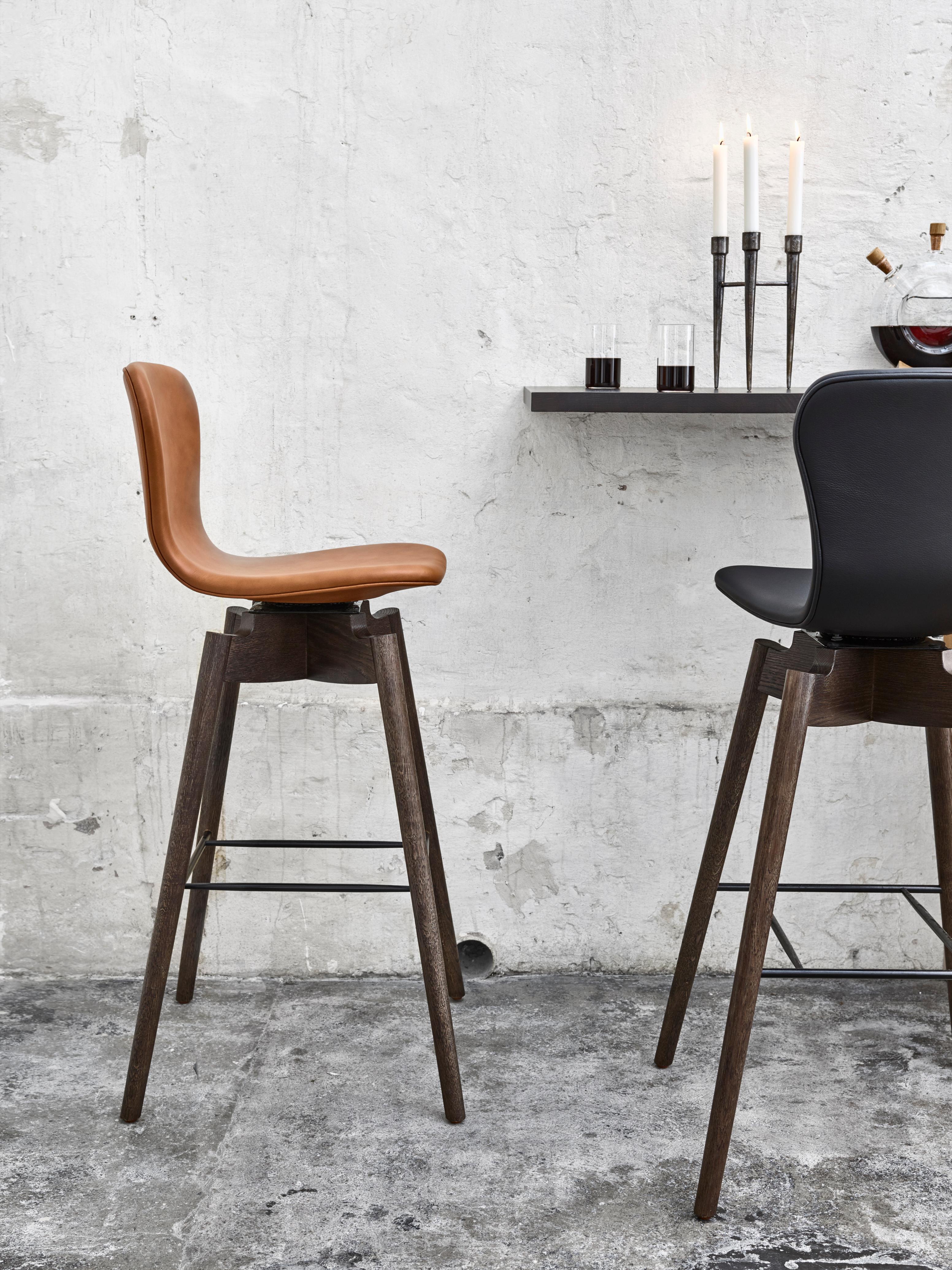 Modern Shell Bar Stool FSC Certified Oak Sirka Grey Stain Ultra Brandy Leather by Mater