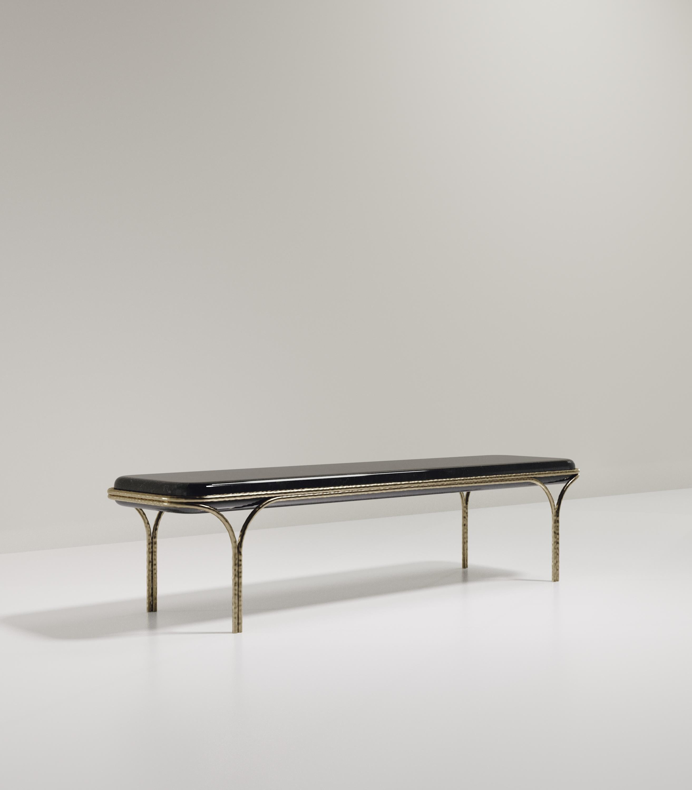 Art Deco Shell Bench with Bronze-Patina Brass Details by R&Y Augousti For Sale