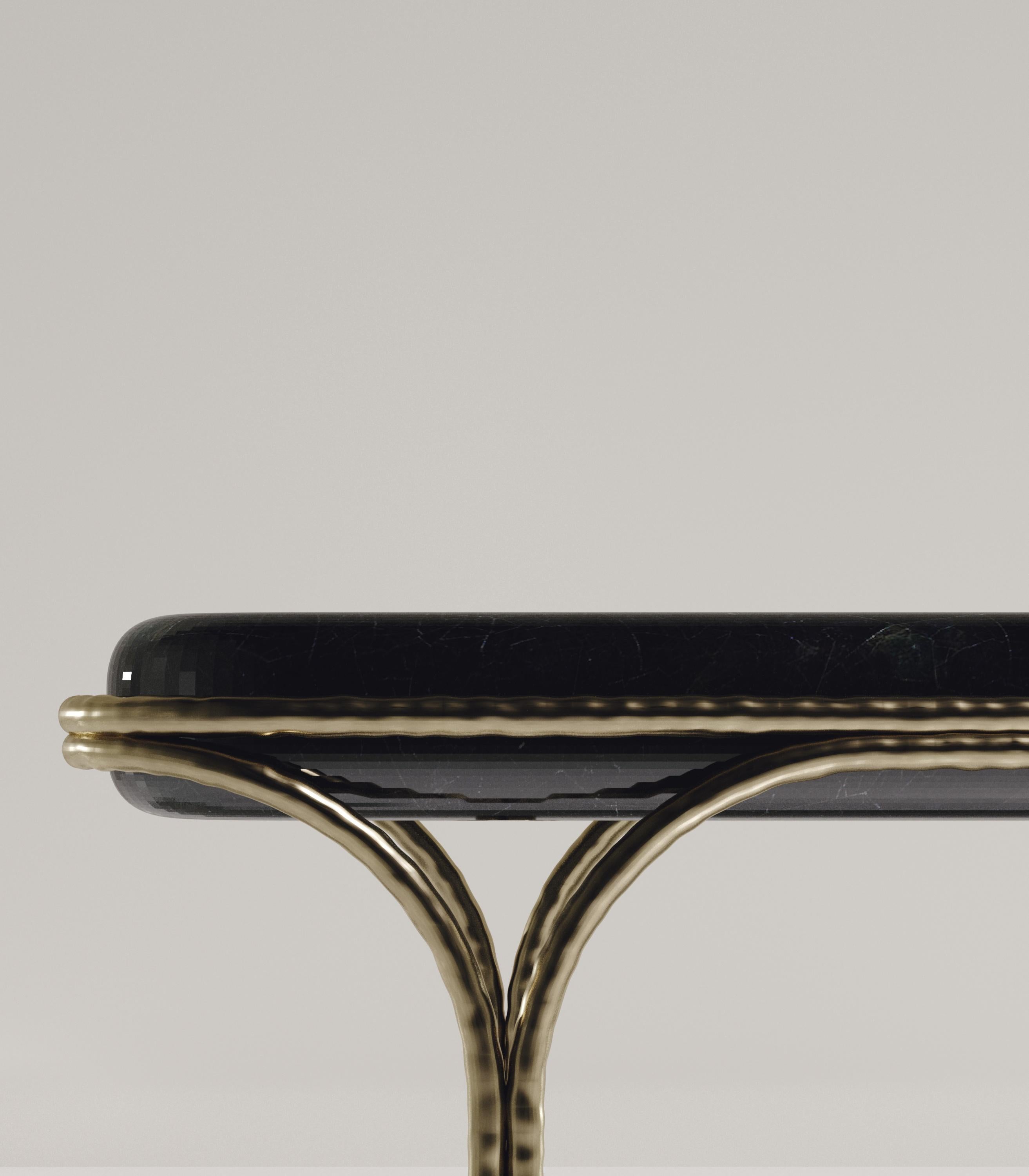 Hand-Crafted Shell Bench with Bronze-Patina Brass Details by R&Y Augousti For Sale