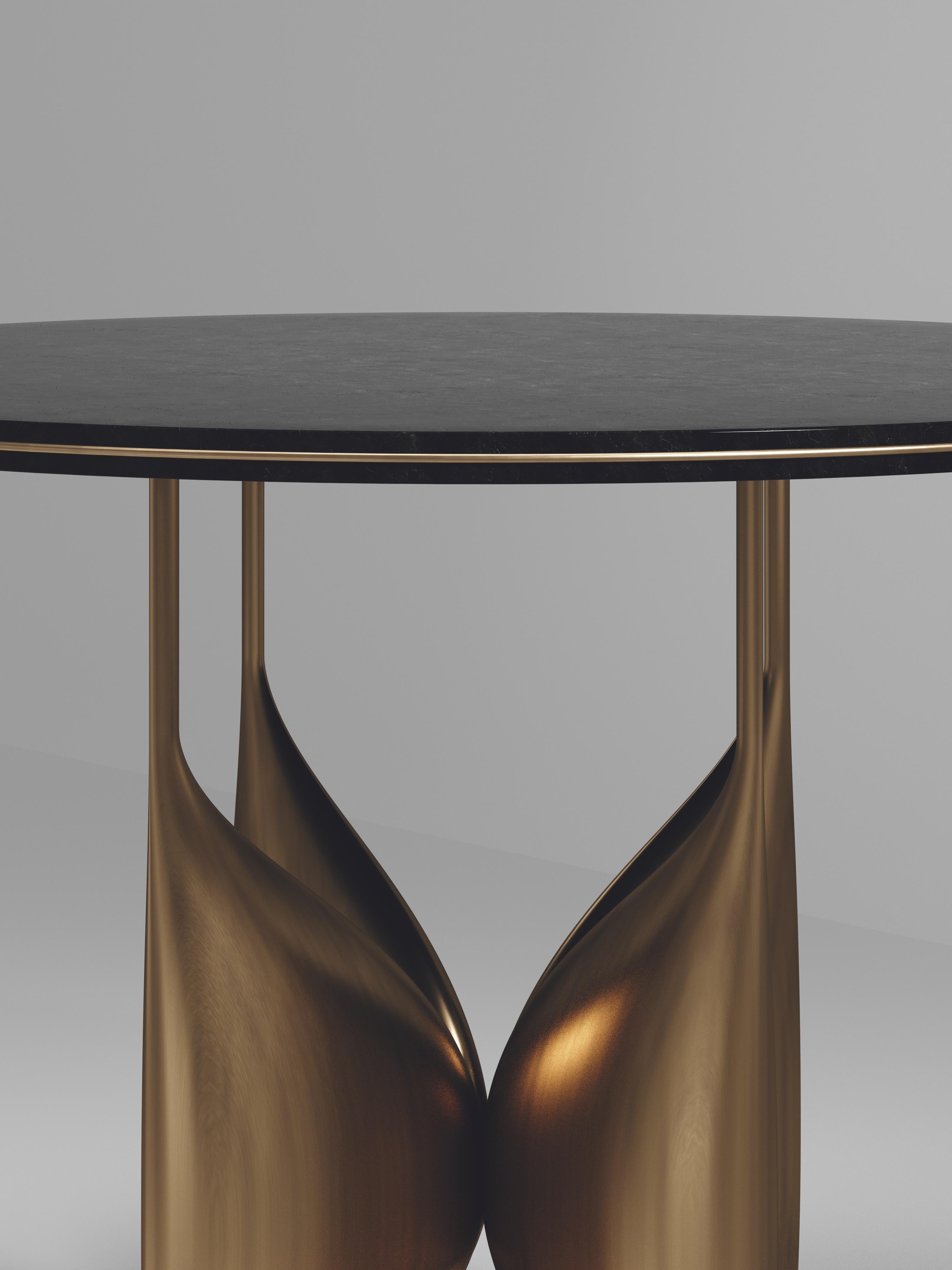 Inlay Shell Breakfast Table with Bronze Patina Brass Details by Kifu Paris For Sale
