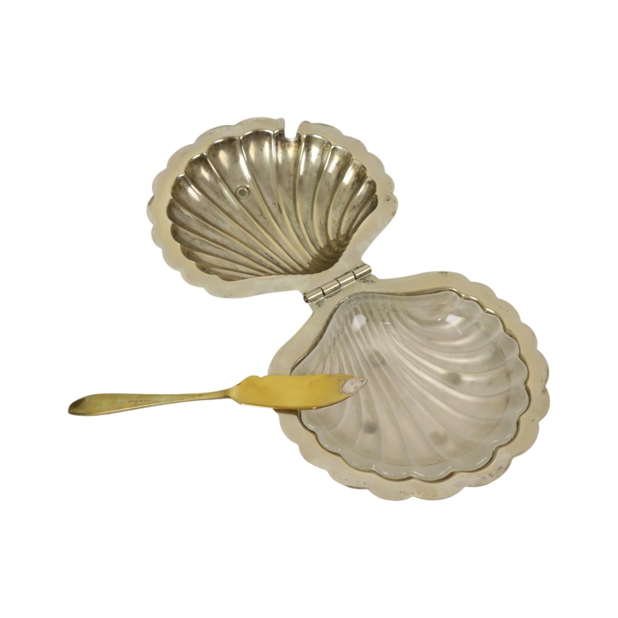 Shell Butter Dish Caviar Holder EPNS Chrome Glass England 7