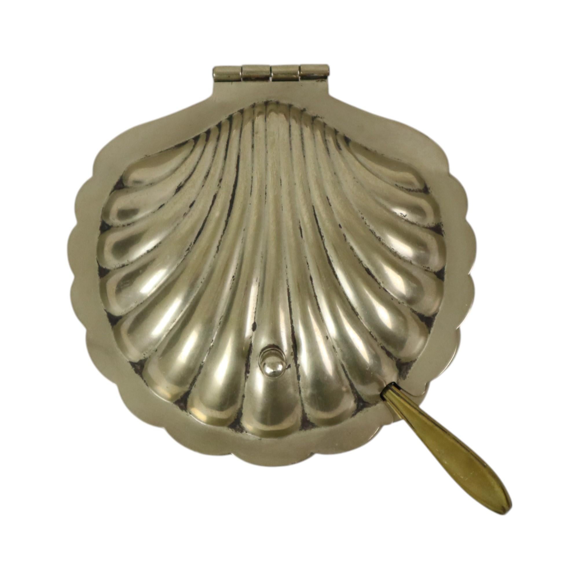 British Shell Butter Dish Caviar Holder EPNS Chrome Glass England