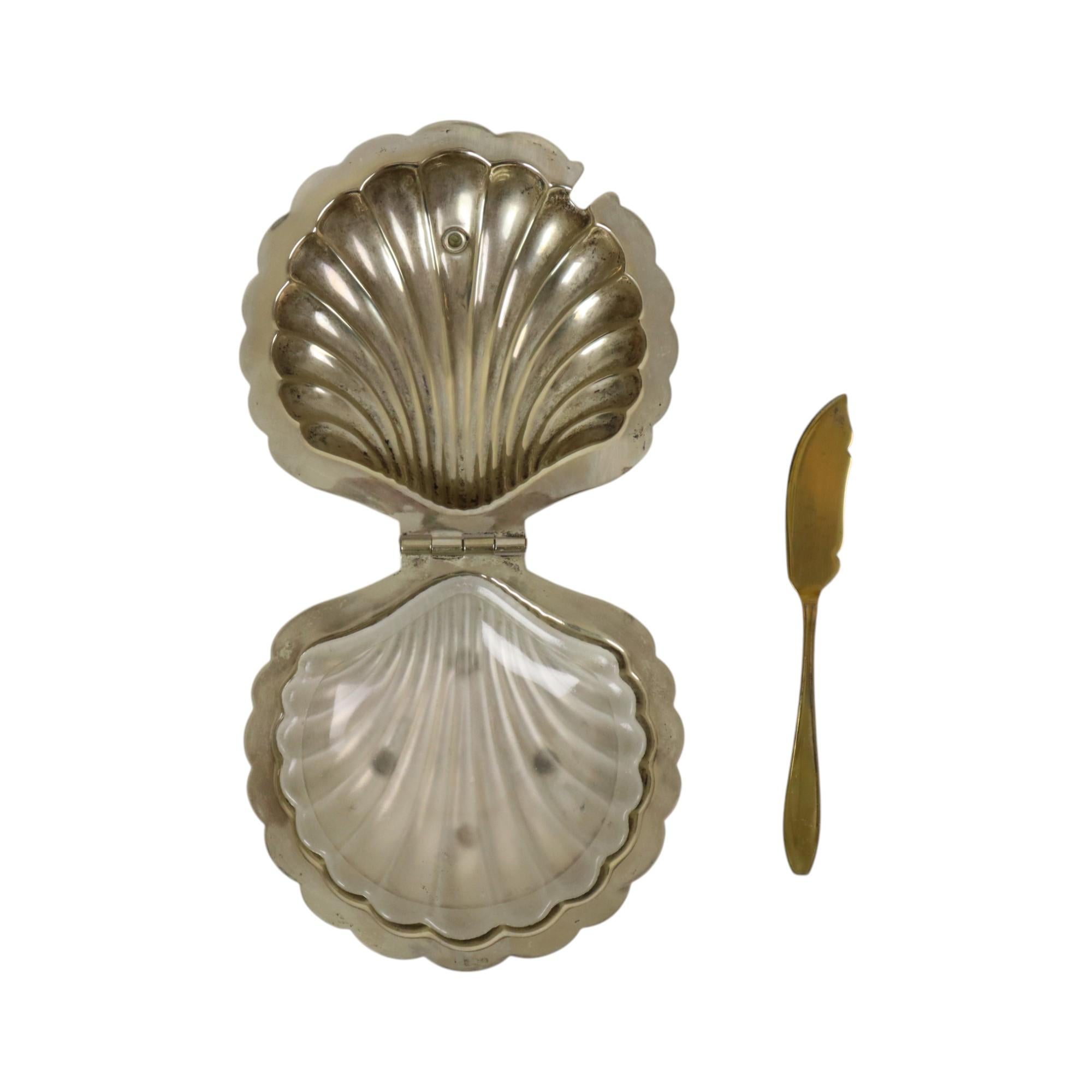 Mid-20th Century Shell Butter Dish Caviar Holder EPNS Chrome Glass England