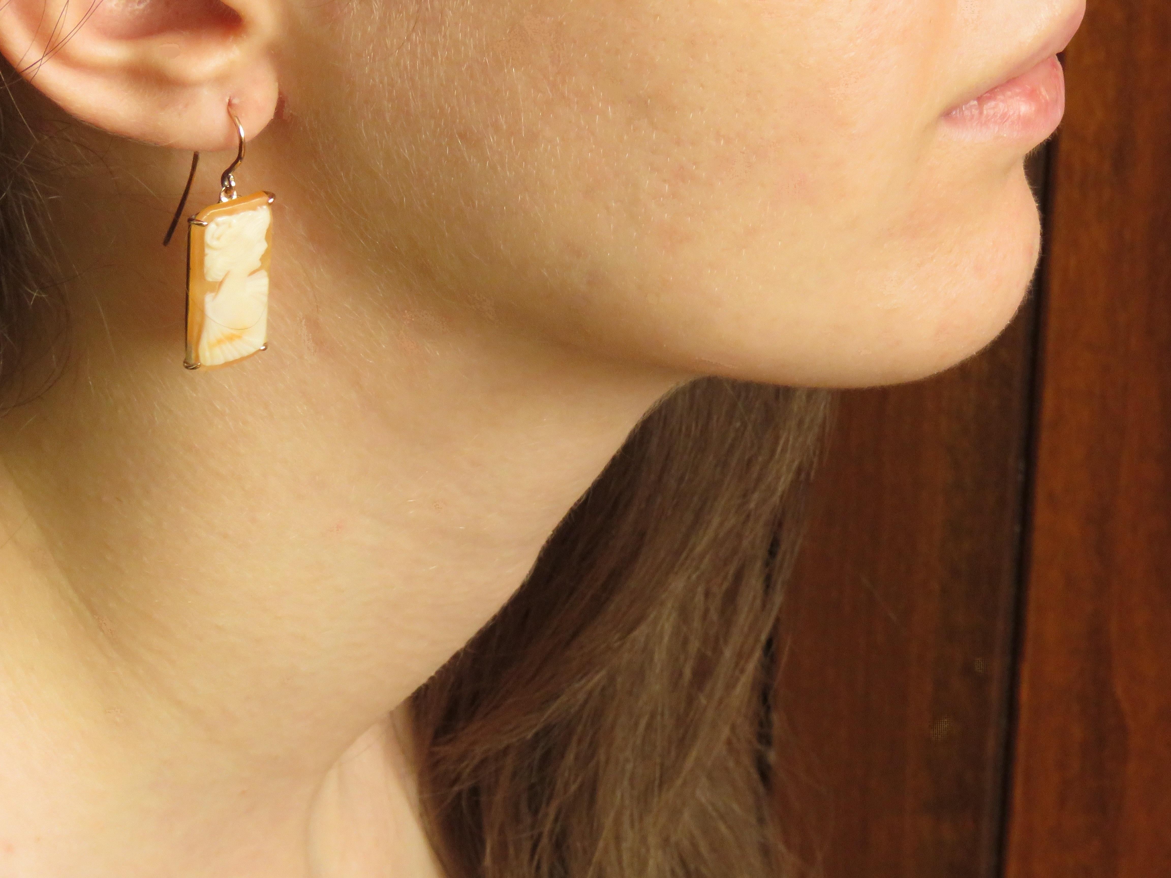 Women's Shell Cameo 18 Karat Rose Gold Earrings Handmade