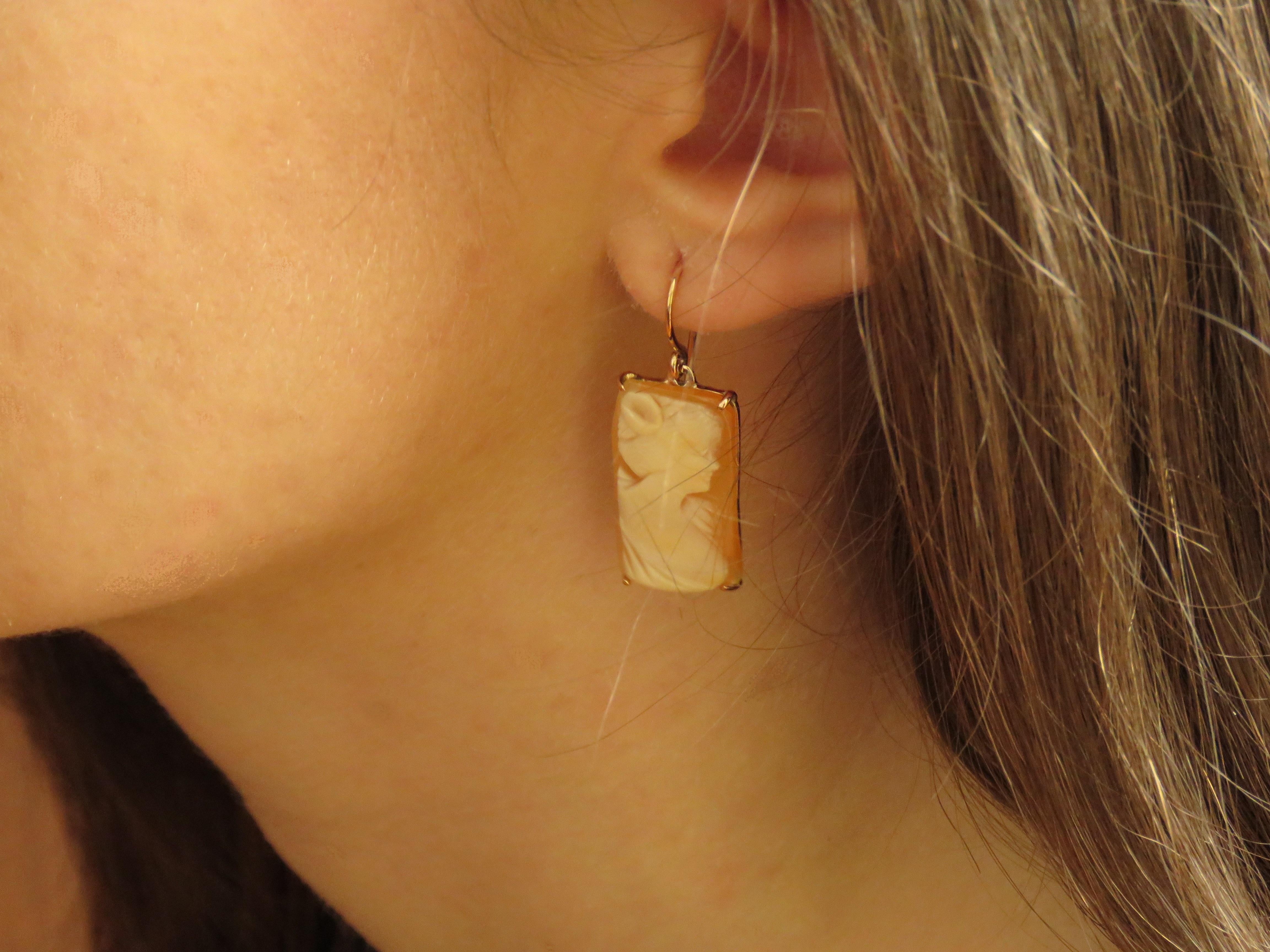 Shell Cameo 18 Karat Rose Gold Earrings Handmade 1