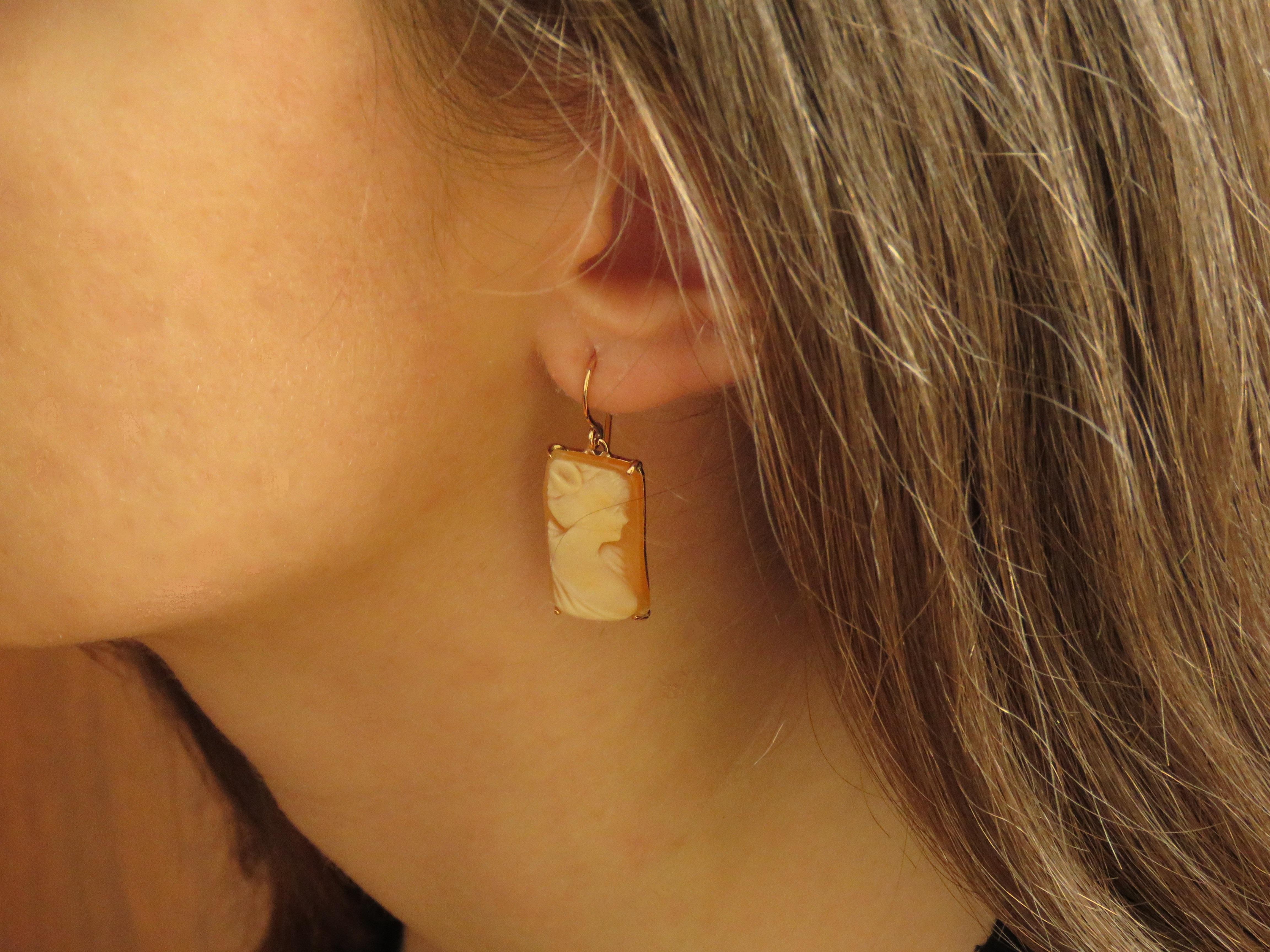 Shell Cameo 18 Karat Rose Gold Earrings Handmade 2