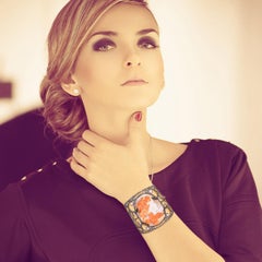 Shell Cameo Bangle Cuff with Diamonds