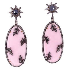 Shell Cameo & Black Spinel Earring with Diamonds Made in 18k Gold & Silver