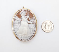 Antiguo Colgante Broche Camafeo de Concha en Oro Amarillo de 14k, Circa 1960s