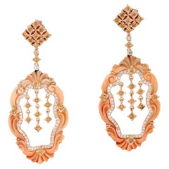 Shell cameo Dangle Earring With Diamonds Made In 18k Rose Gold