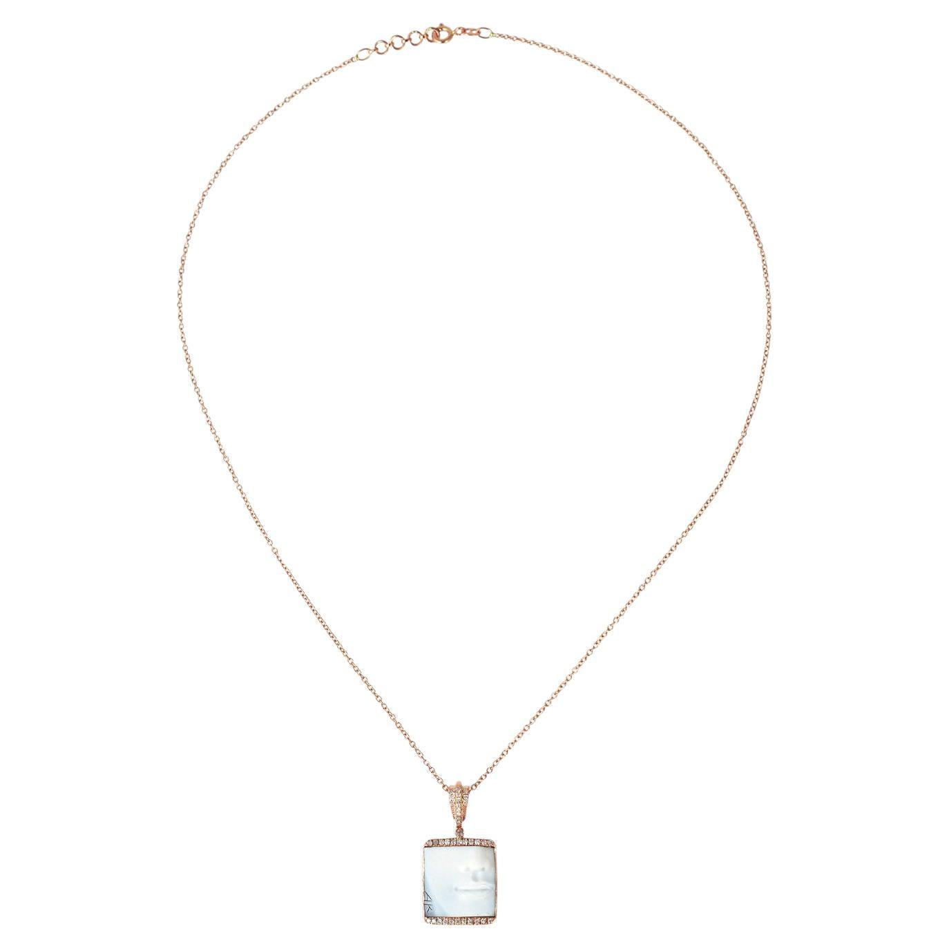 Shell Cameo Diamond Pendant Chain Necklace Made In 18k Gold
