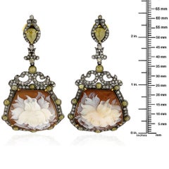 Shell Cameo Earring with Diamonds in silver
