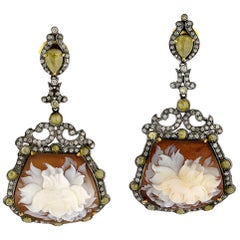 Shell Cameo Earring with Diamonds in silver