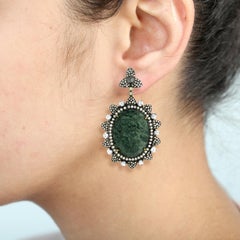 Shell Cameo Earrings with Sapphire & Pave Diamonds Made in 18k Gold & Silver