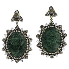 Pendientes Camafeo de Concha con Zafiro y Diamantes Engastados de Oro de 18k y Plata