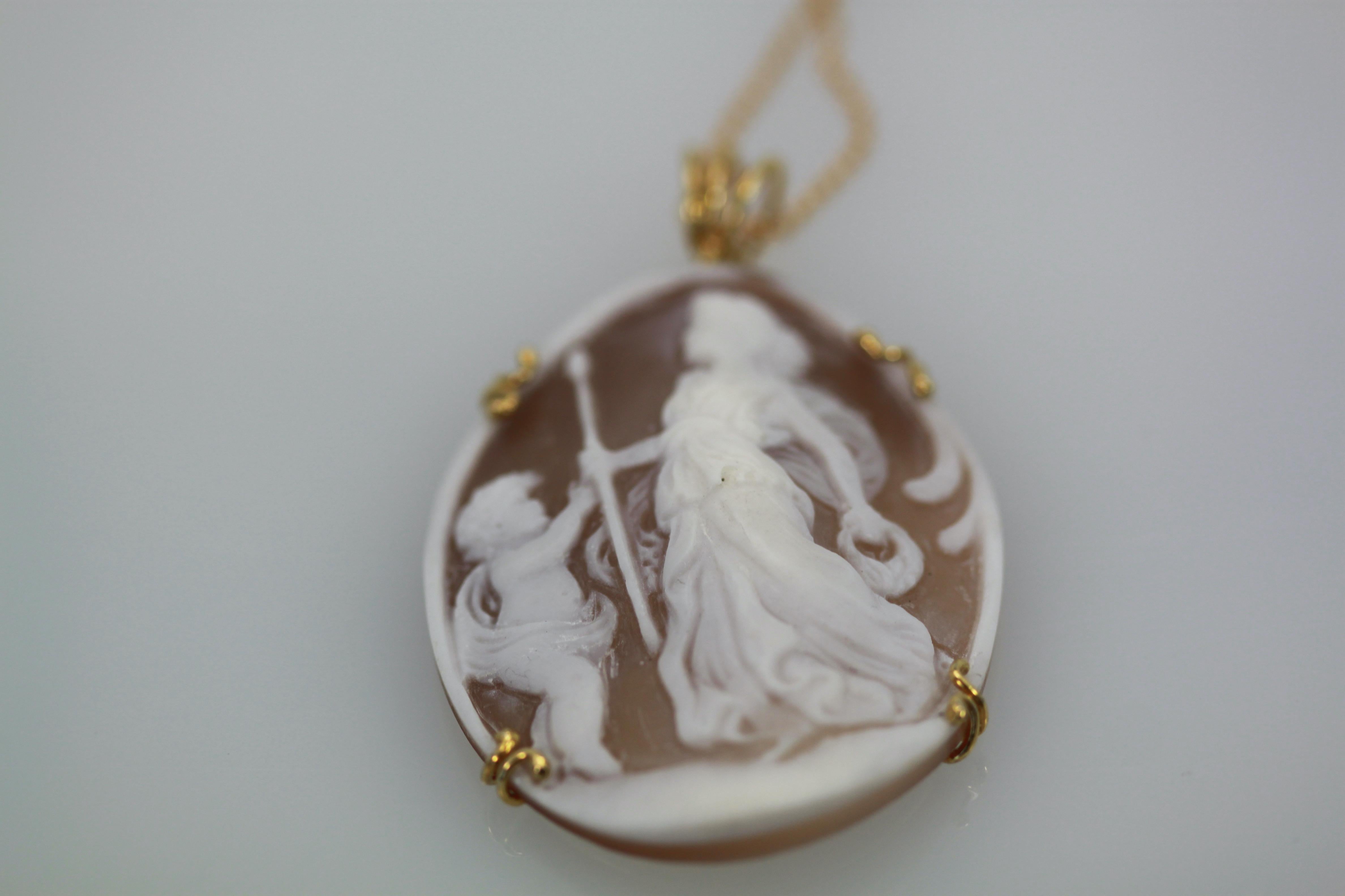 Contemporary Shell Cameo Large Pendant with Chain