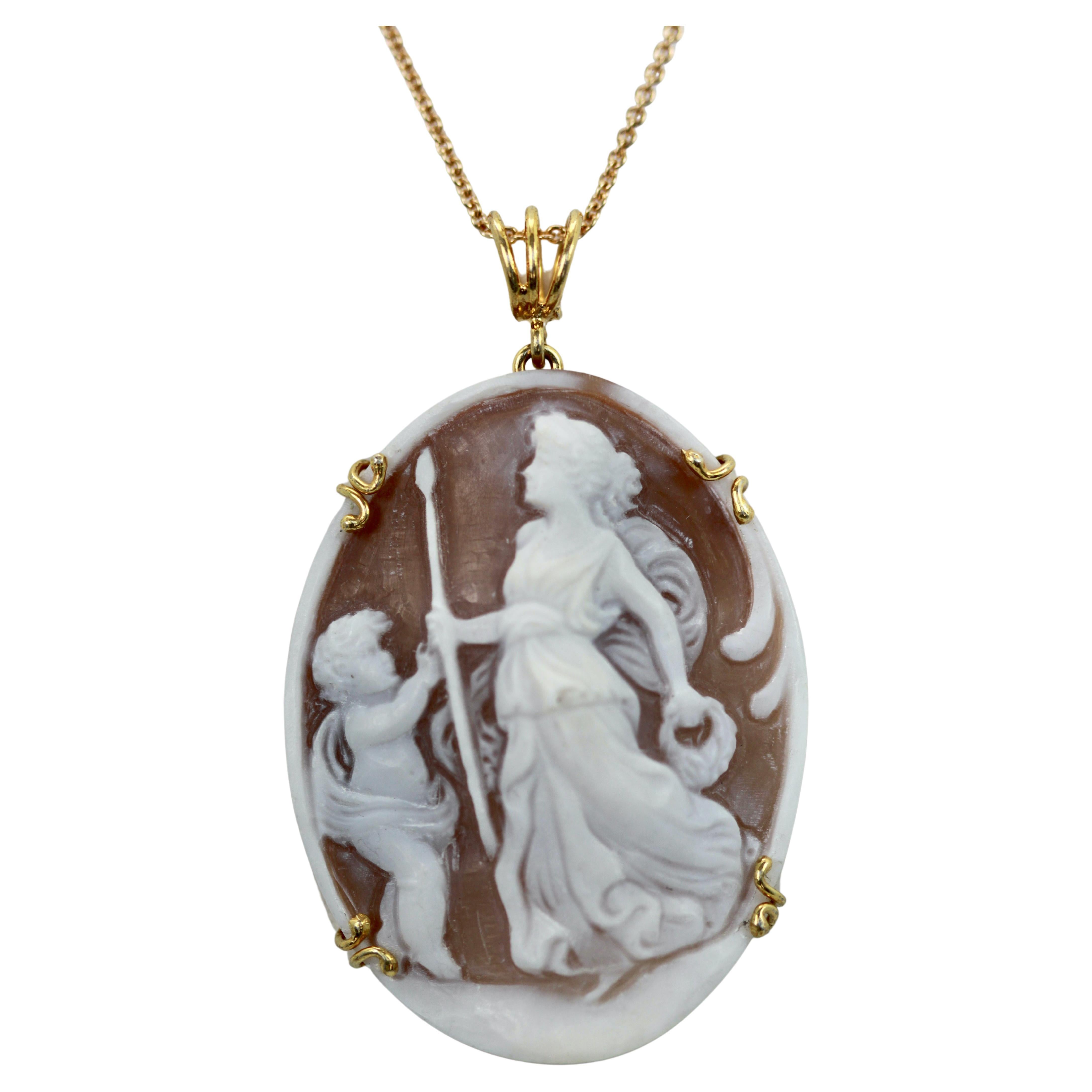 Shell Cameo Large Pendant with Chain