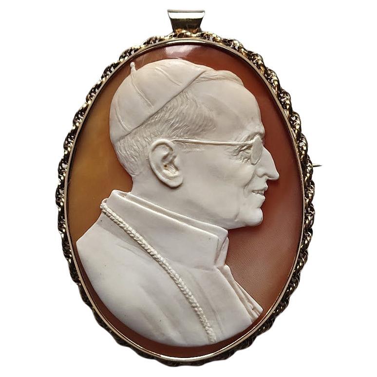 Vintage Shell Cameo Pope Pius XII, Catholic Historical Relic For Sale