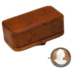 Shell Cameo Rose-cut Diamonds Apollo 56 Hallmark Russian Brooch Boxed, 1900