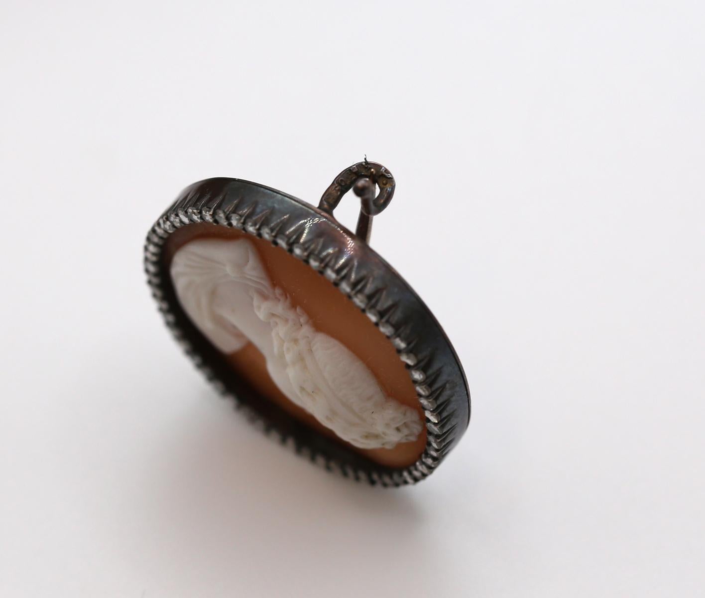 Conchiglia con cammeo e diamanti taglio rosa Apollo 56 Spilla russa con marchio di garanzia, in scatola, 1900 in vendita 4