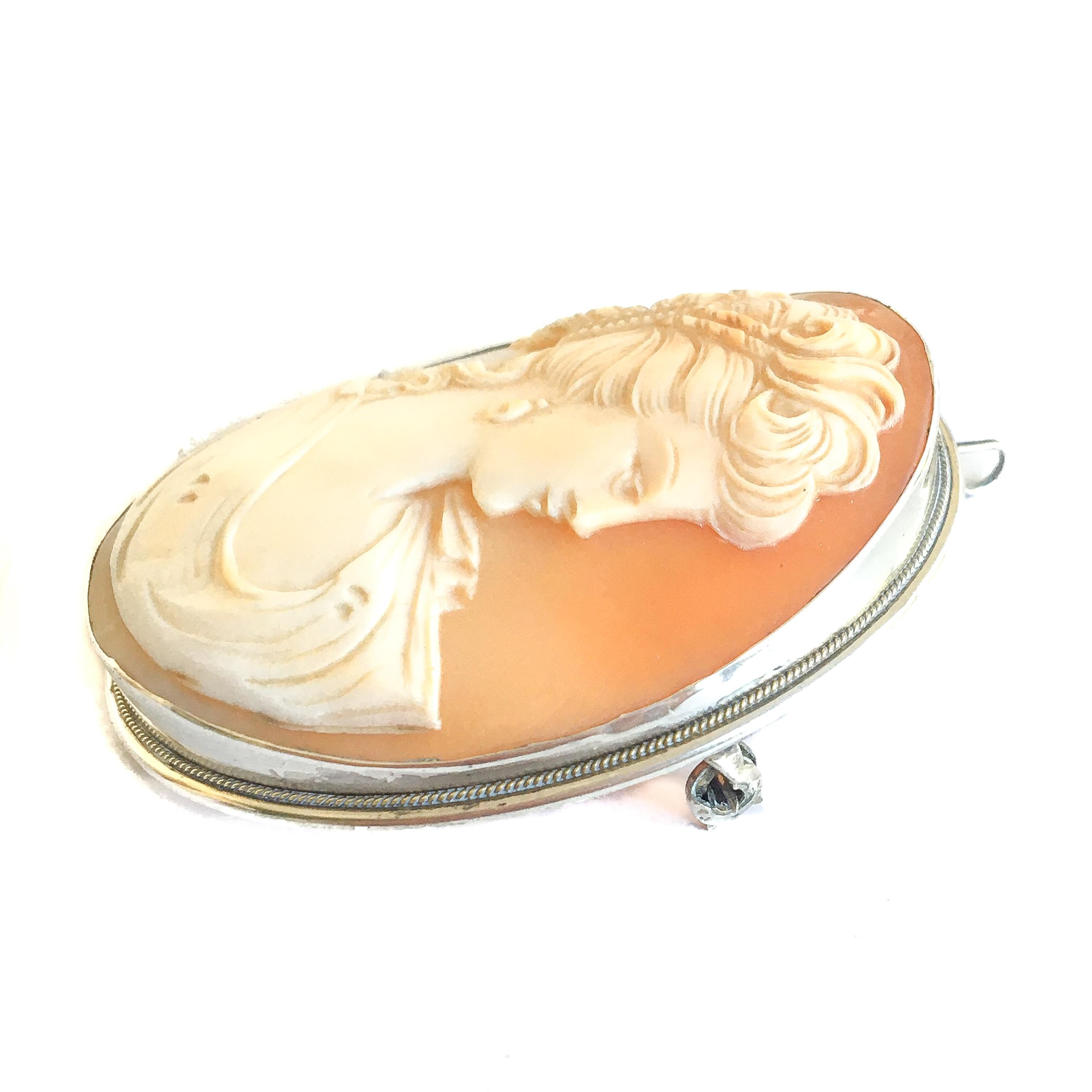 Relief Shell Cameo Silver Pendant Brooch 3
