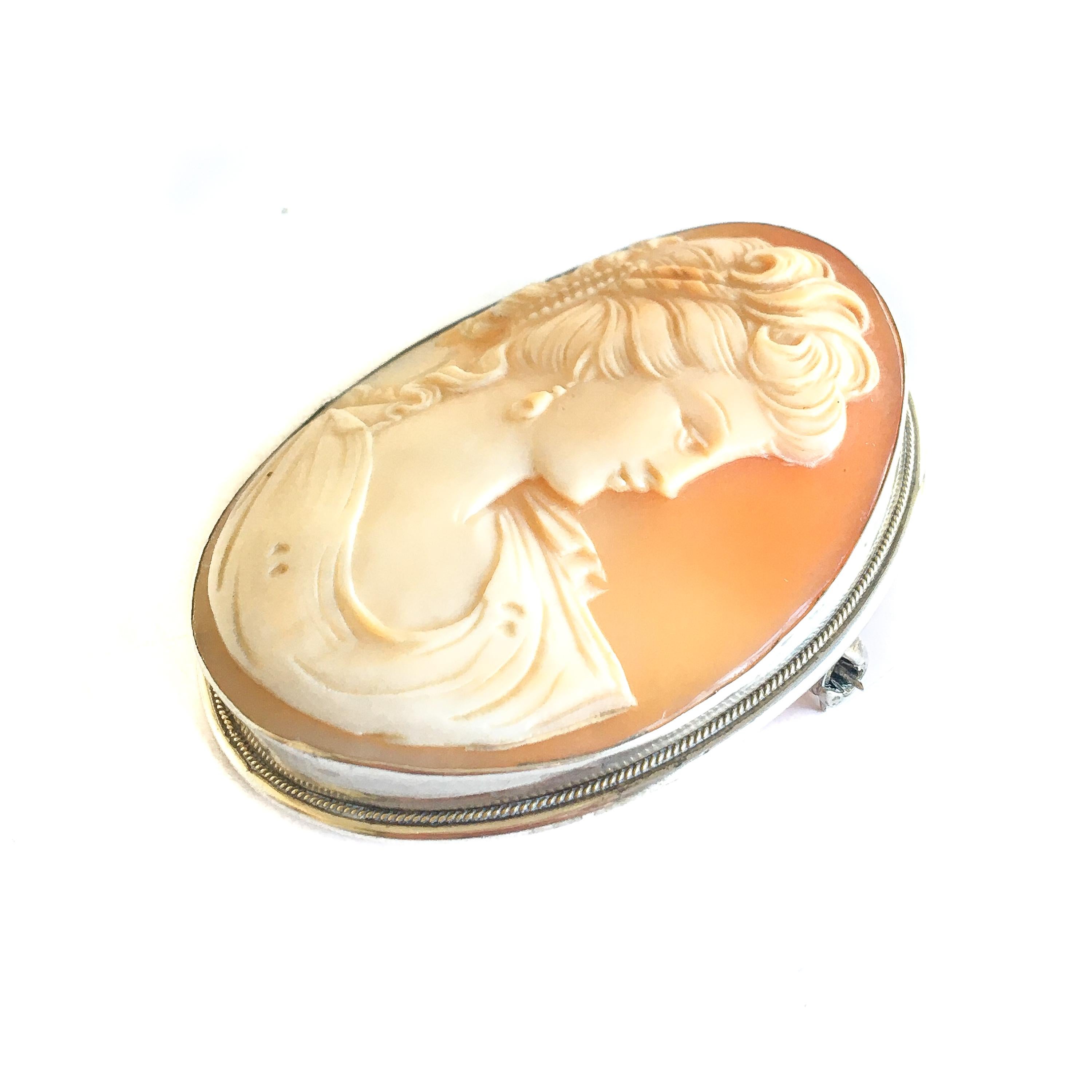 Relief Shell Cameo Silver Pendant Brooch 4