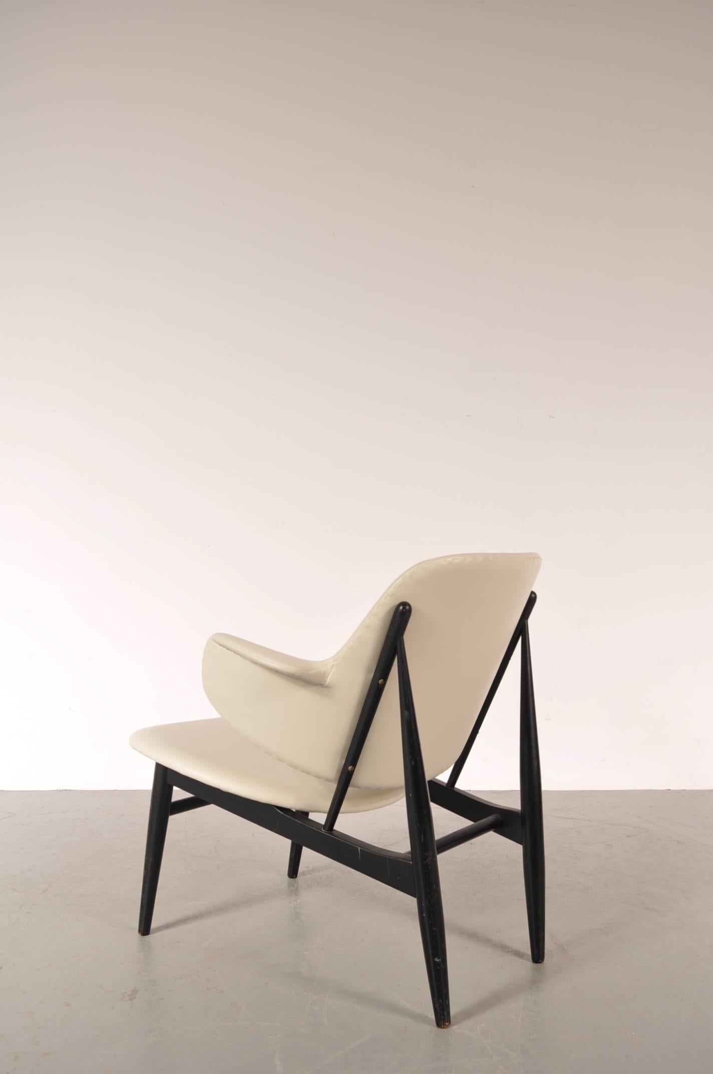 Leather Shell Chair by Ib Kofod-Larsen for Christensen & Larsen, Denmark, circa 1950