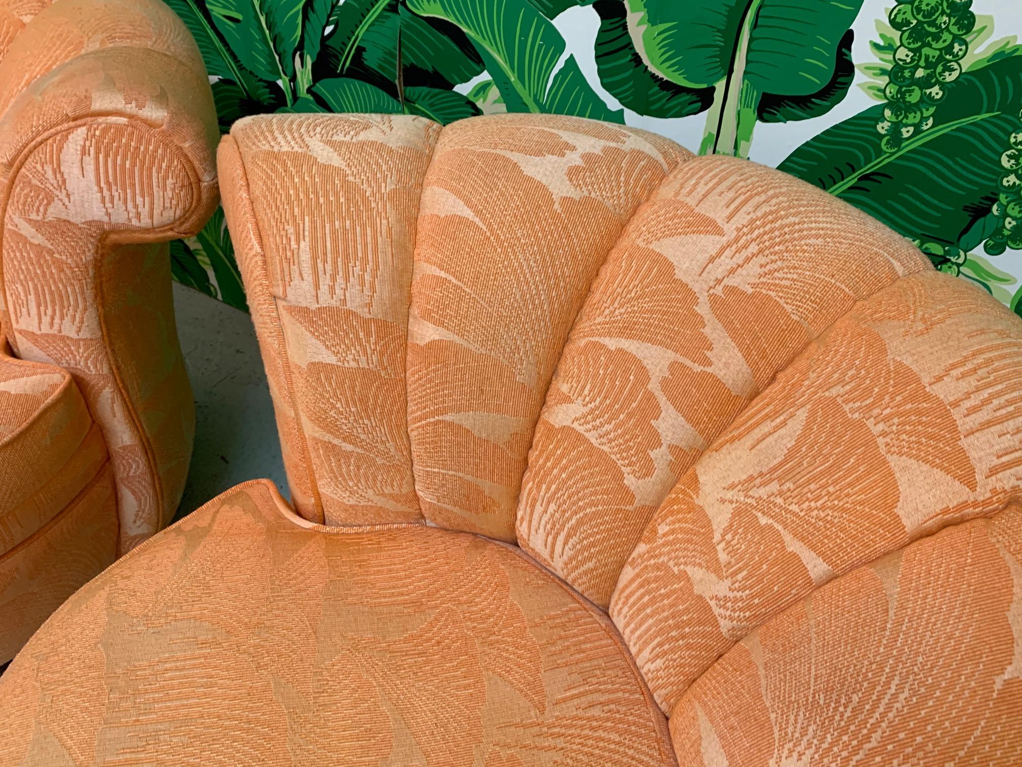 Shell Channel Back Tufted Nautilus Swivel Chairs, a Pair In Good Condition In Jacksonville, FL