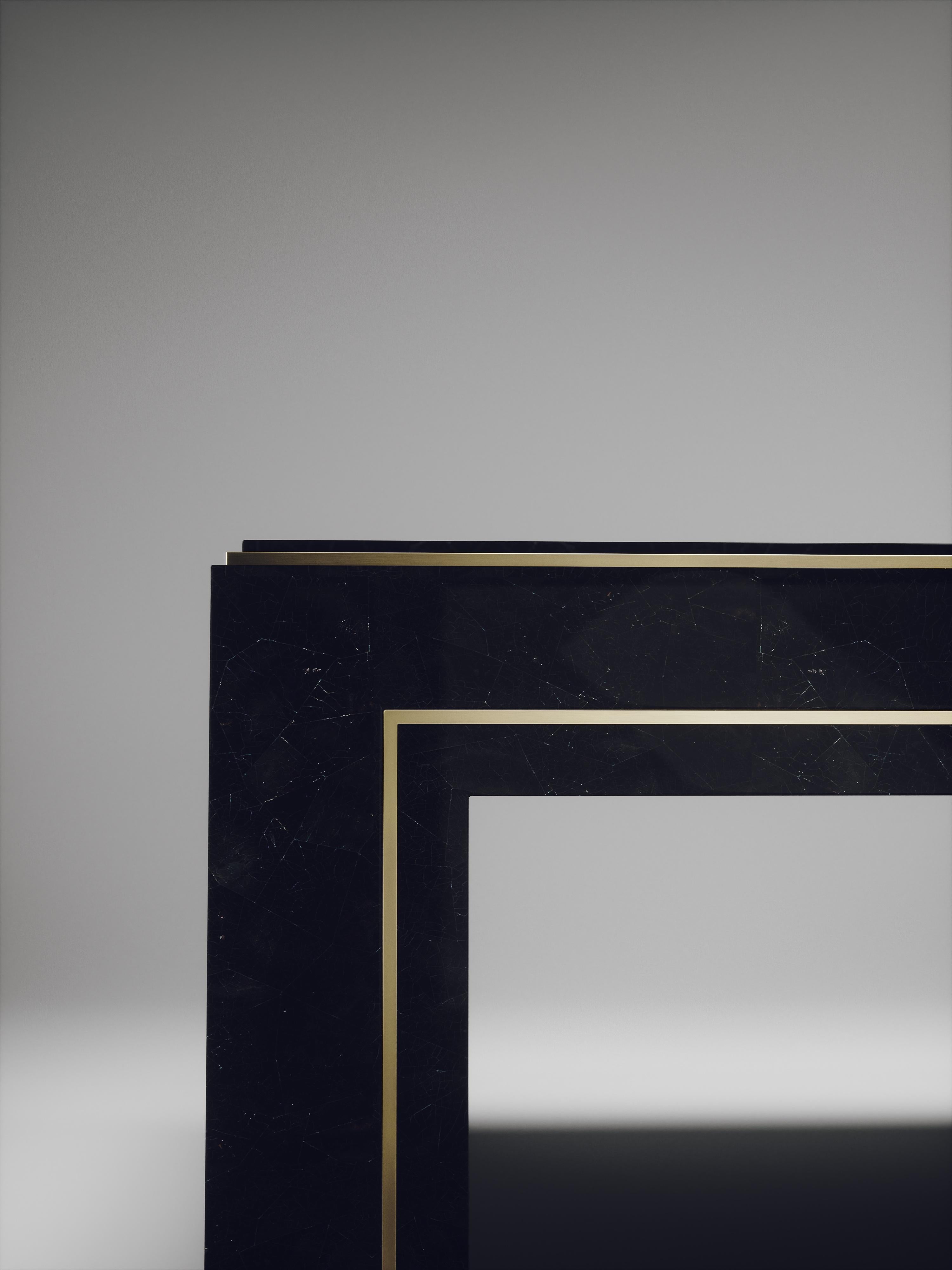 Hand-Crafted Shell Coffee Table with Bronze Patina Brass Accents by R & Y Augousti For Sale