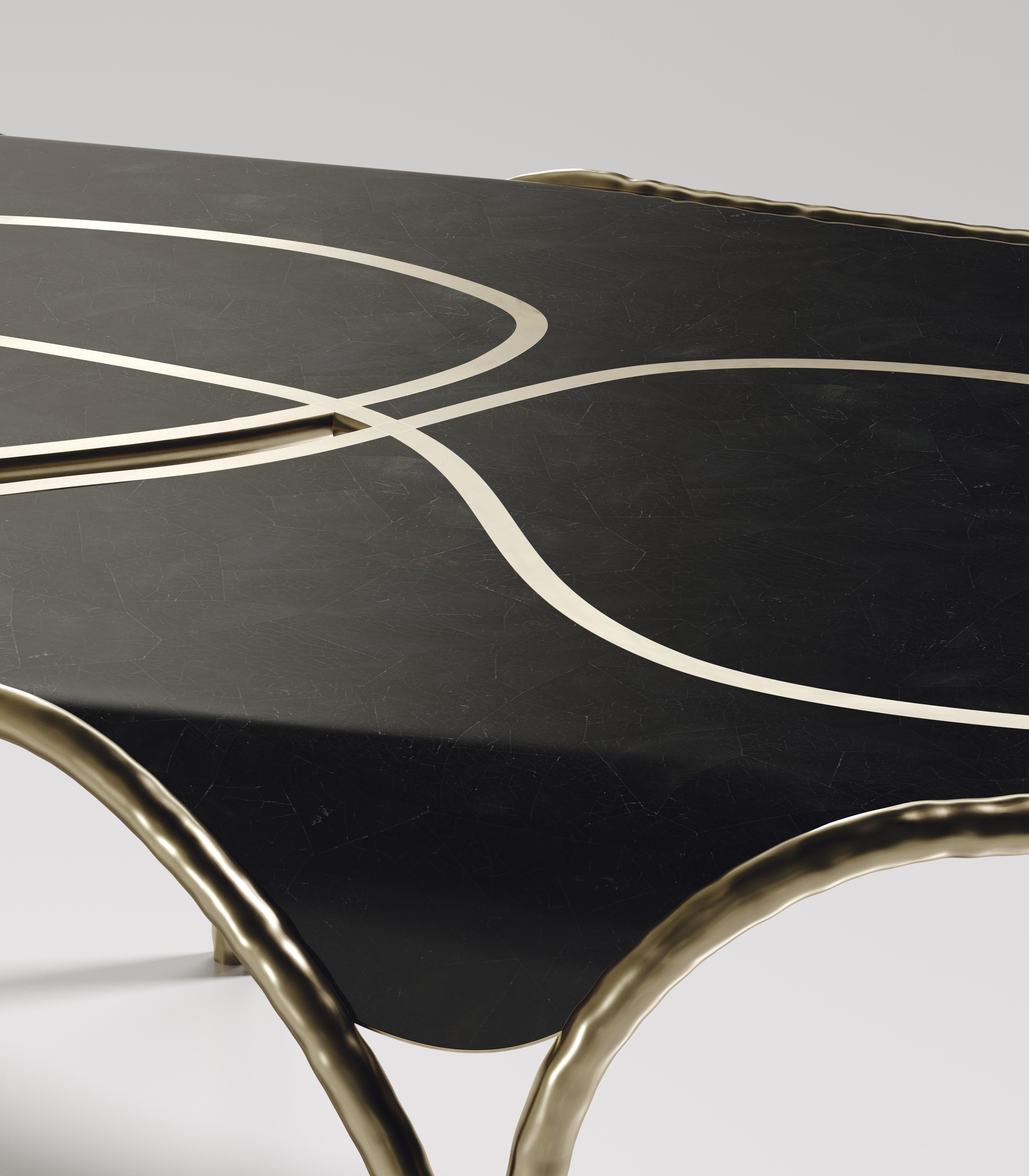 Art Deco Shell Coffee Table with Bronze-Patina Brass Details by R&Y Augousti For Sale