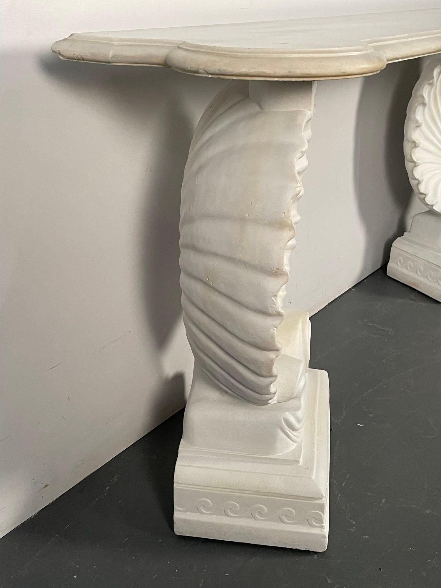Shell Console Table, Marble and Stone Pedestal, Early 20th Century, Industrial 7