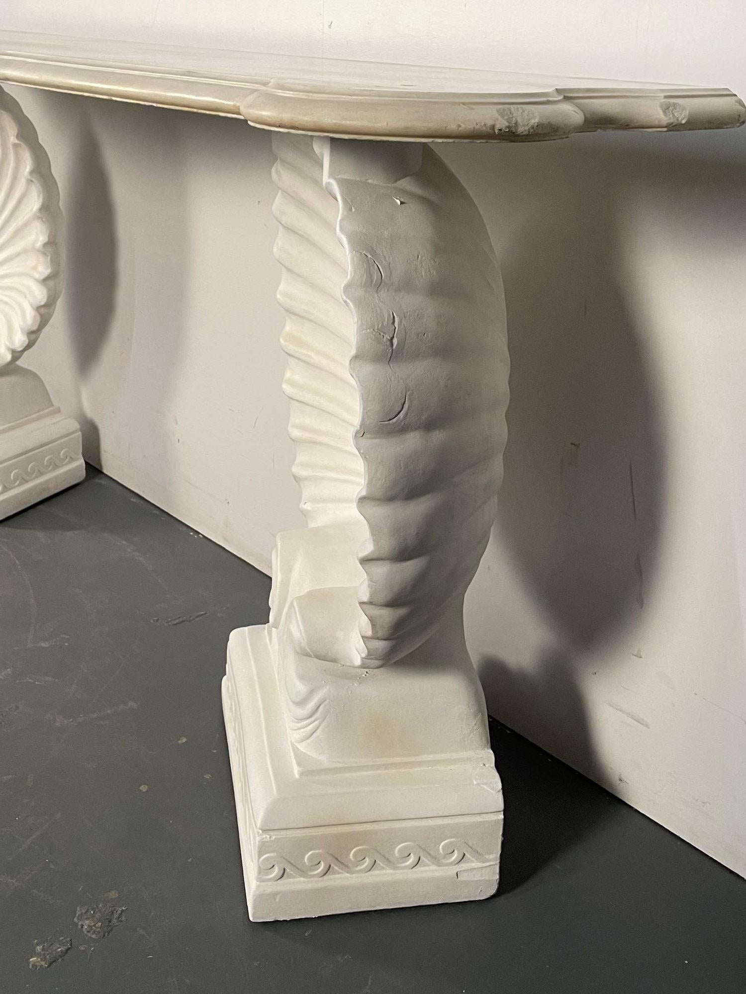 Shell Console Table, Marble and Stone Pedestal, Early 20th Century, Industrial 8