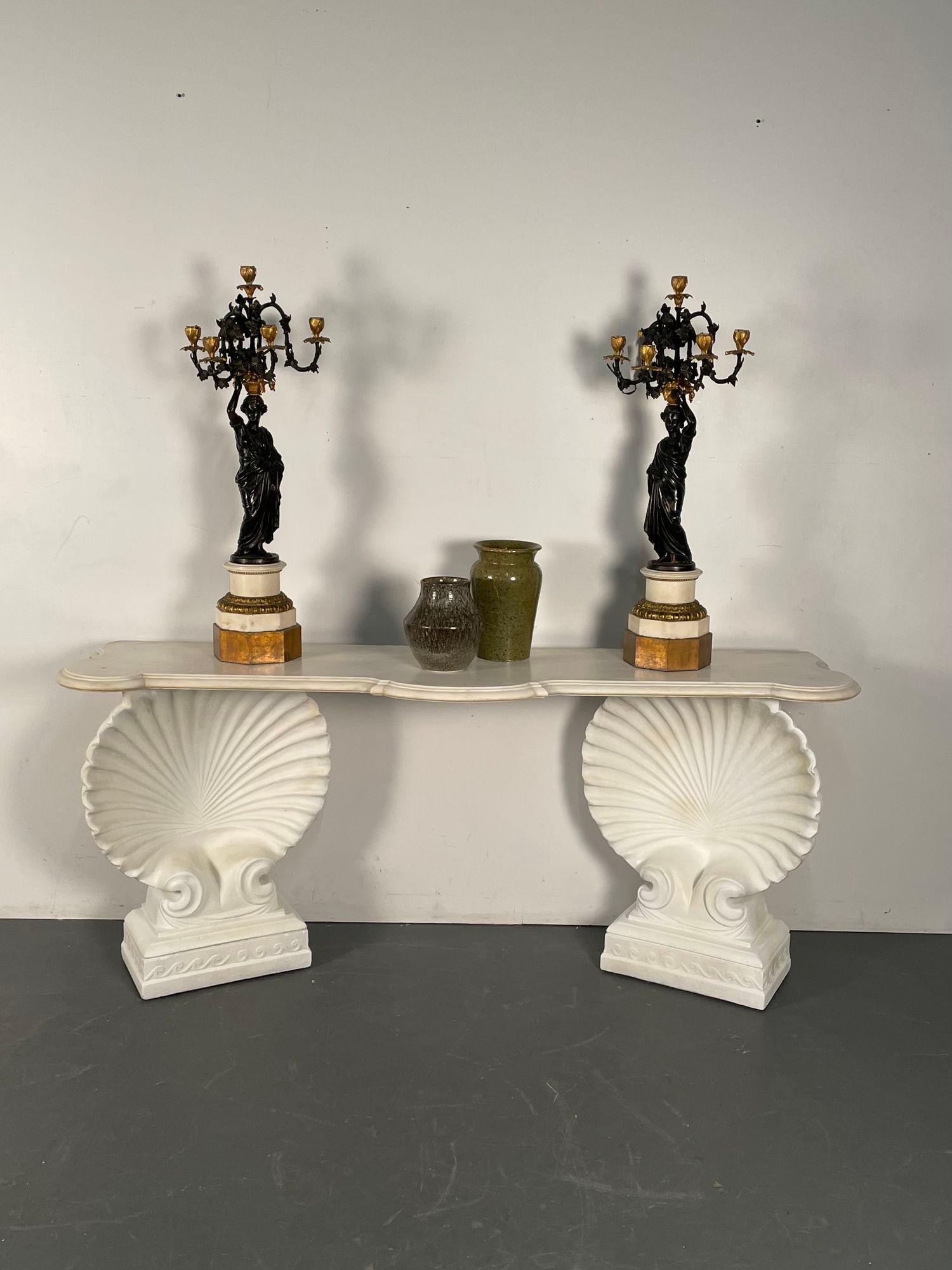 Regency Shell Console Table, Marble and Stone Pedestal, Early 20th Century, Industrial