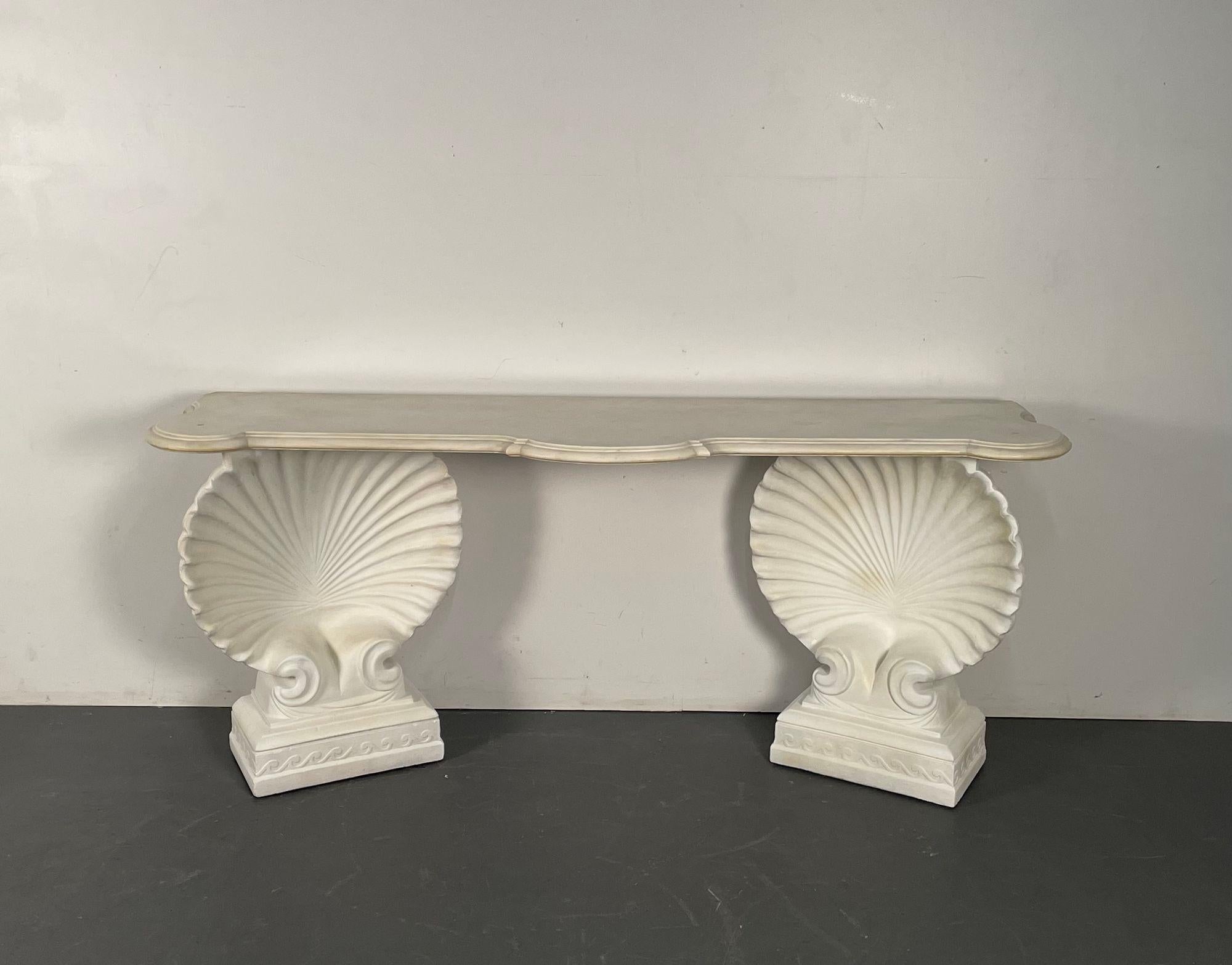 Shell Console Table, Marble and Stone Pedestal, Early 20th Century, Industrial In Good Condition In Stamford, CT