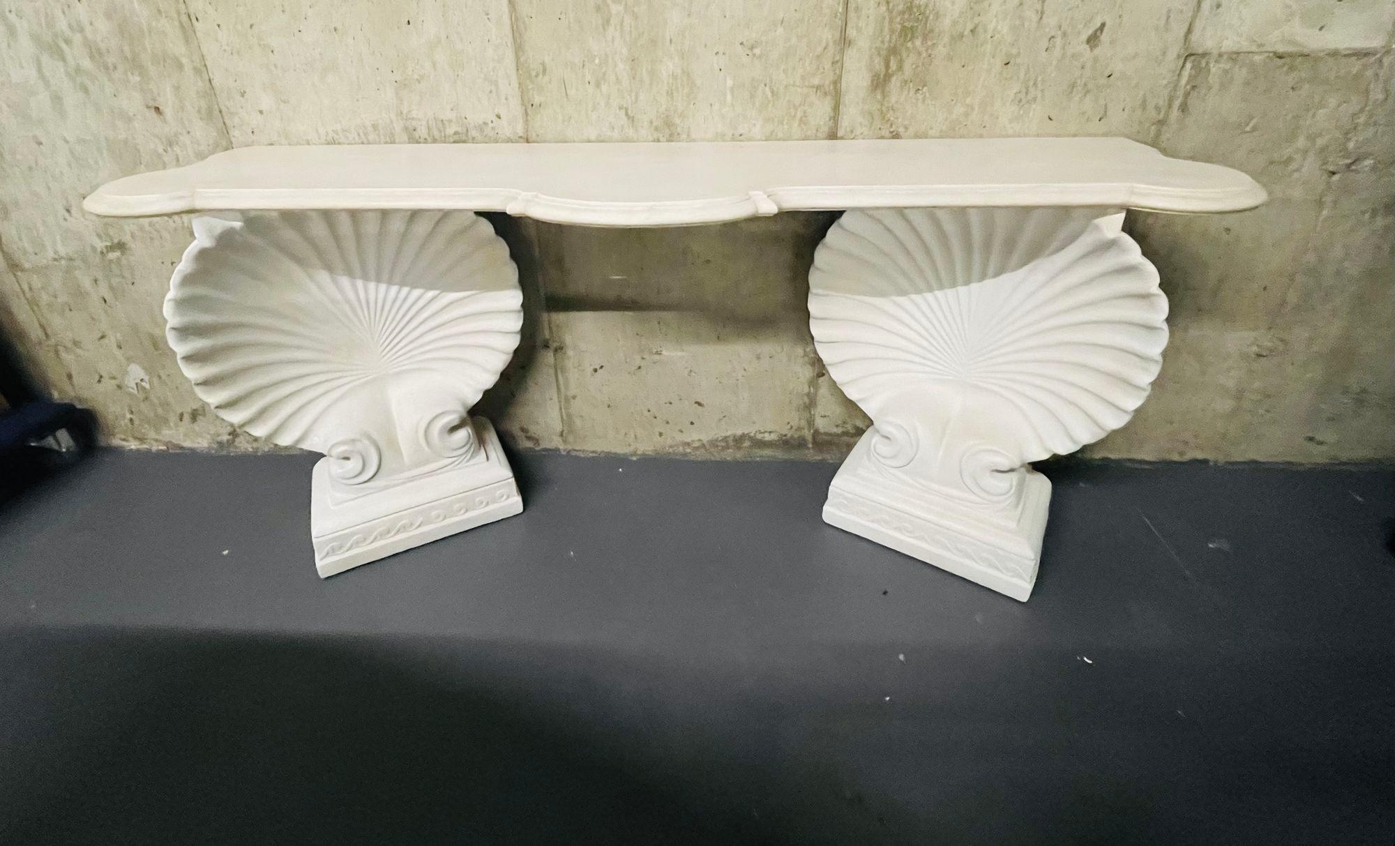 Shell Console Table, Marble and Stone Pedestal, Early 20th Century, Industrial 1