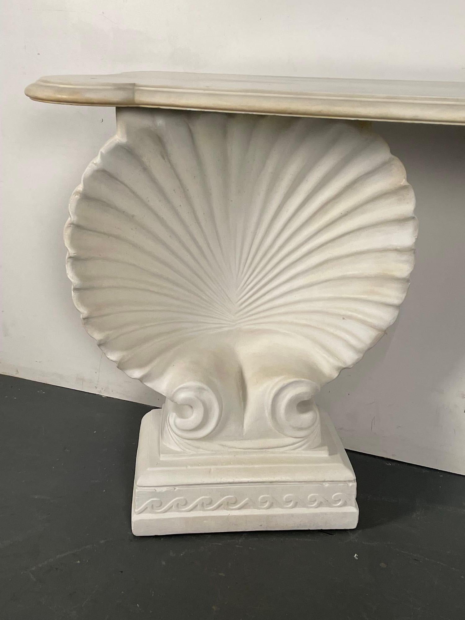 Shell Console Table, Marble and Stone Pedestal, Early 20th Century, Industrial 4