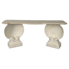 Vintage Shell Console Table, Marble and Stone Pedestal, Early 20th Century, Industrial