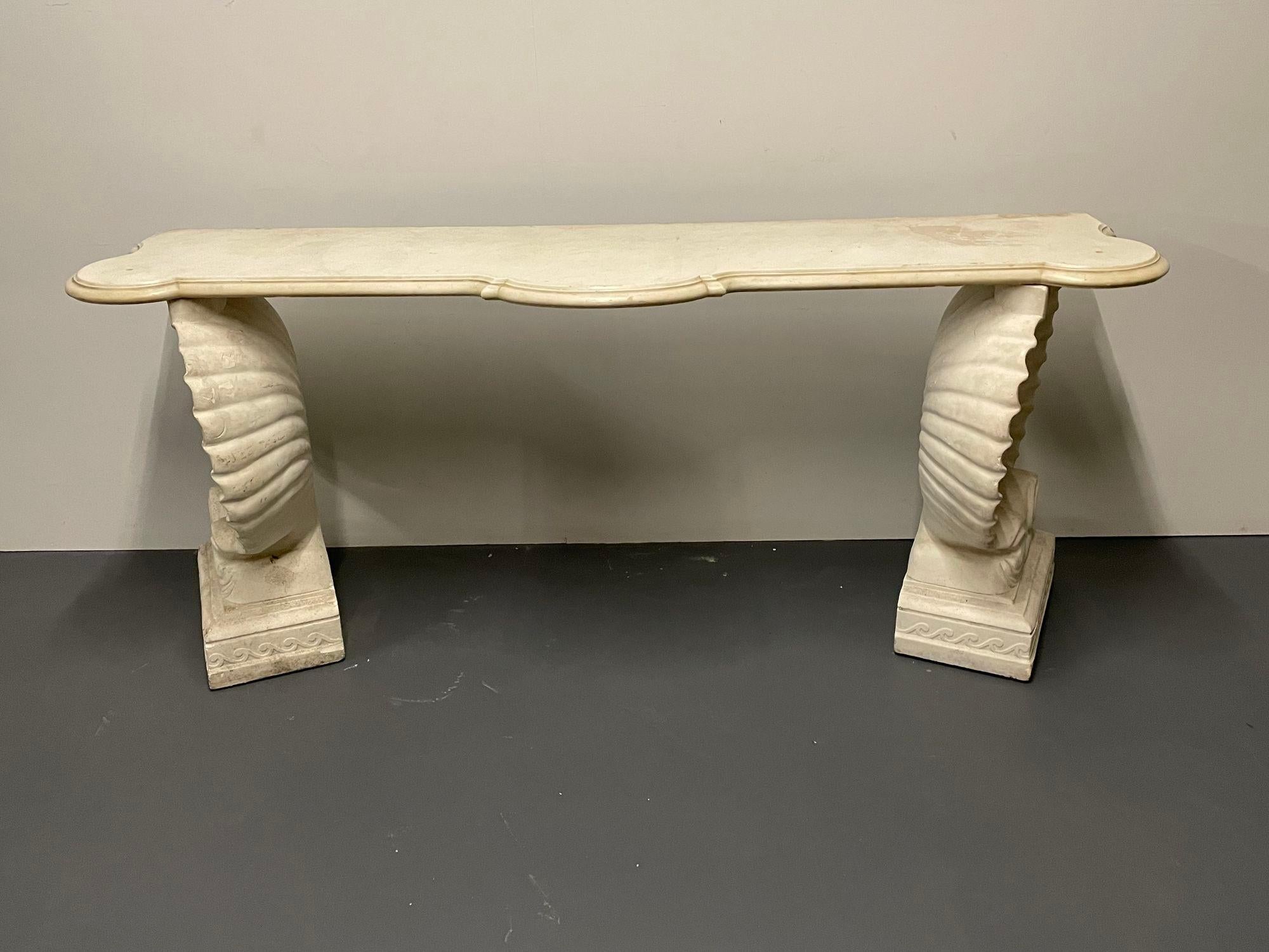 Cast Stone Shell Console Table, Marble, Stone, Early 20th Century, Custom Made.