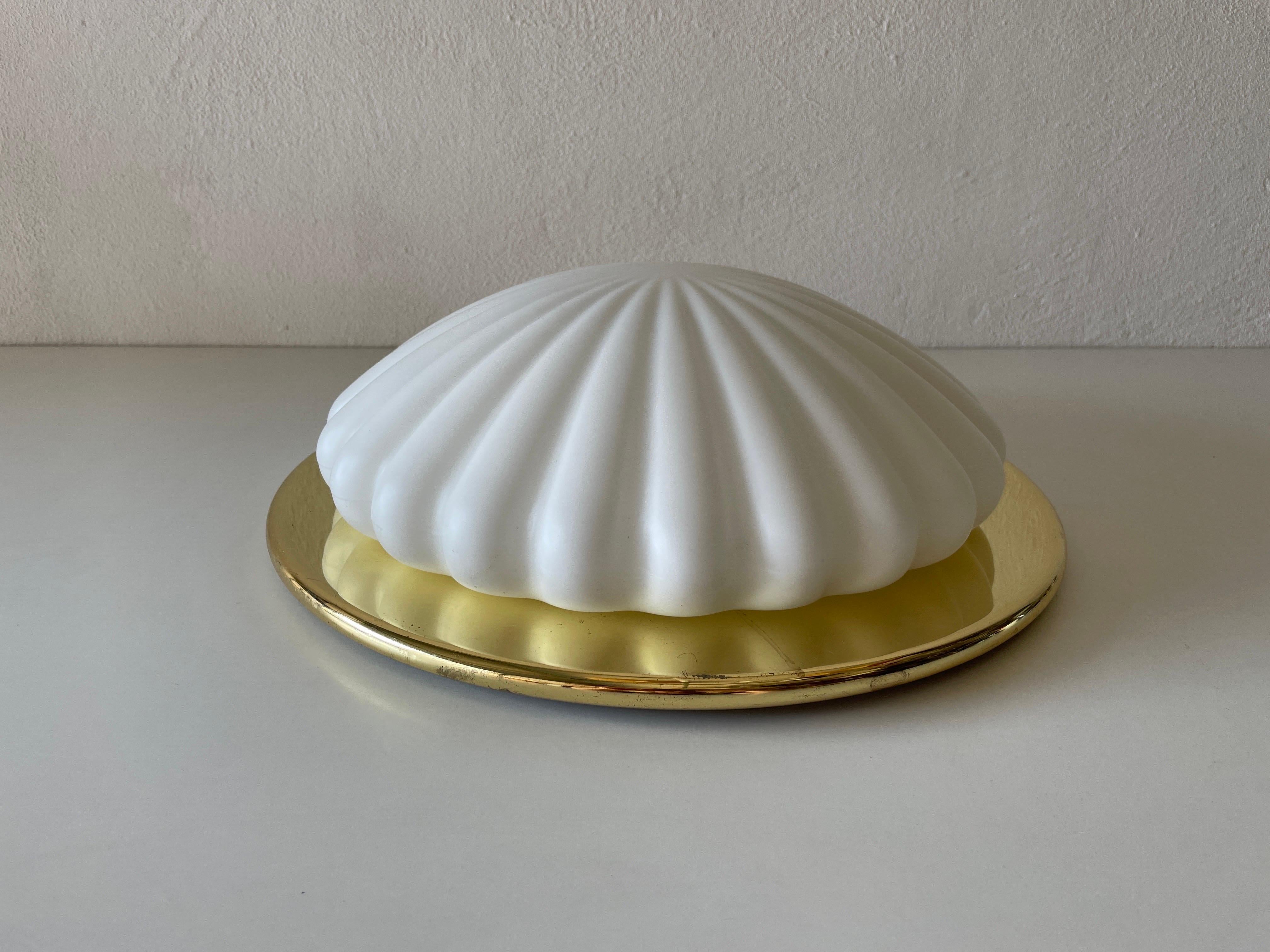 Mid-Century Modern Shell Design Glass and Gold Flush Mount by Peill and Putzler, 1960s, Germany For Sale