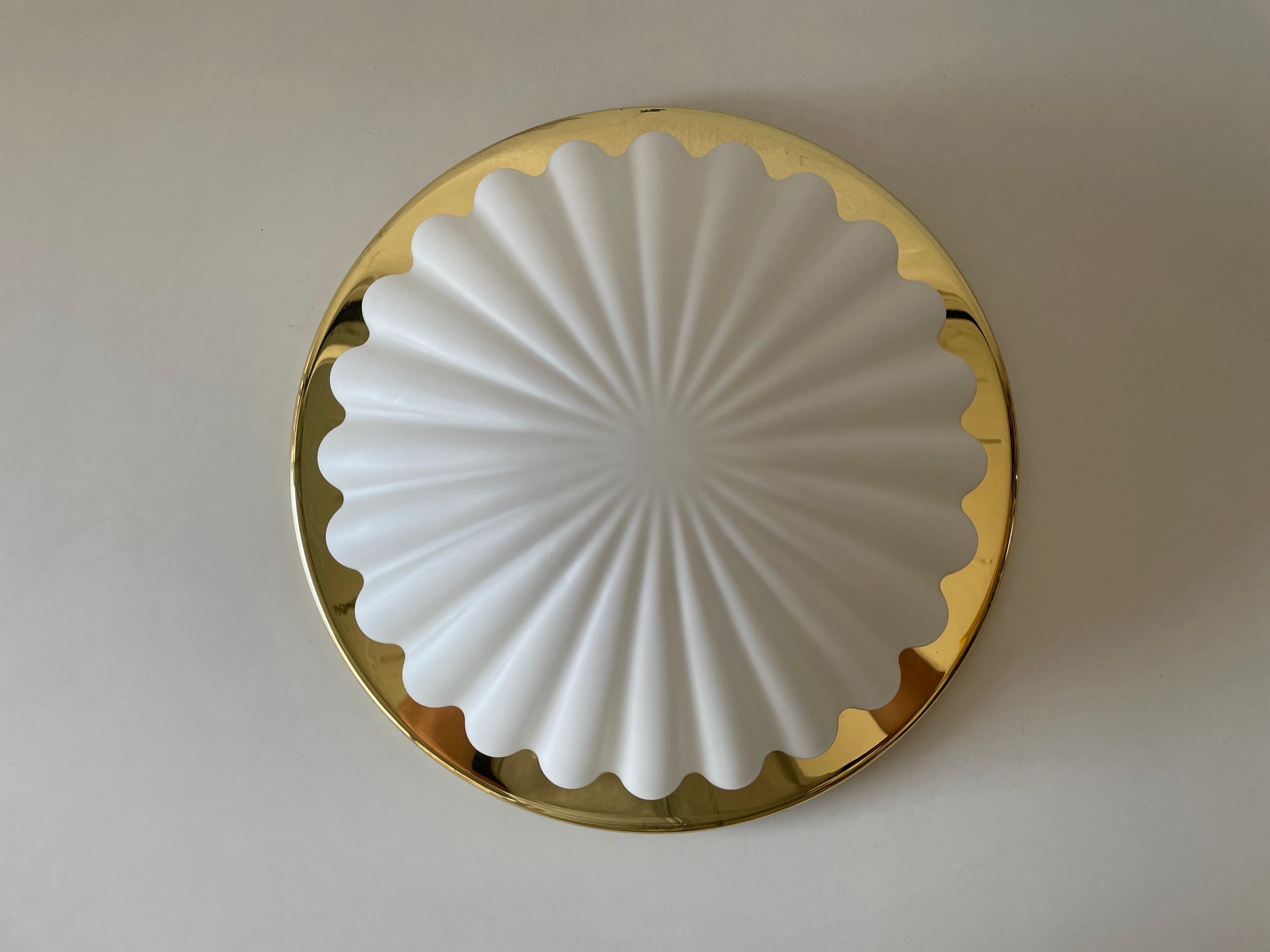 Mid-Century Modern Shell Design Glass and Gold Metal Flush Mount by Peill & Putzler, 1960s, Germany For Sale