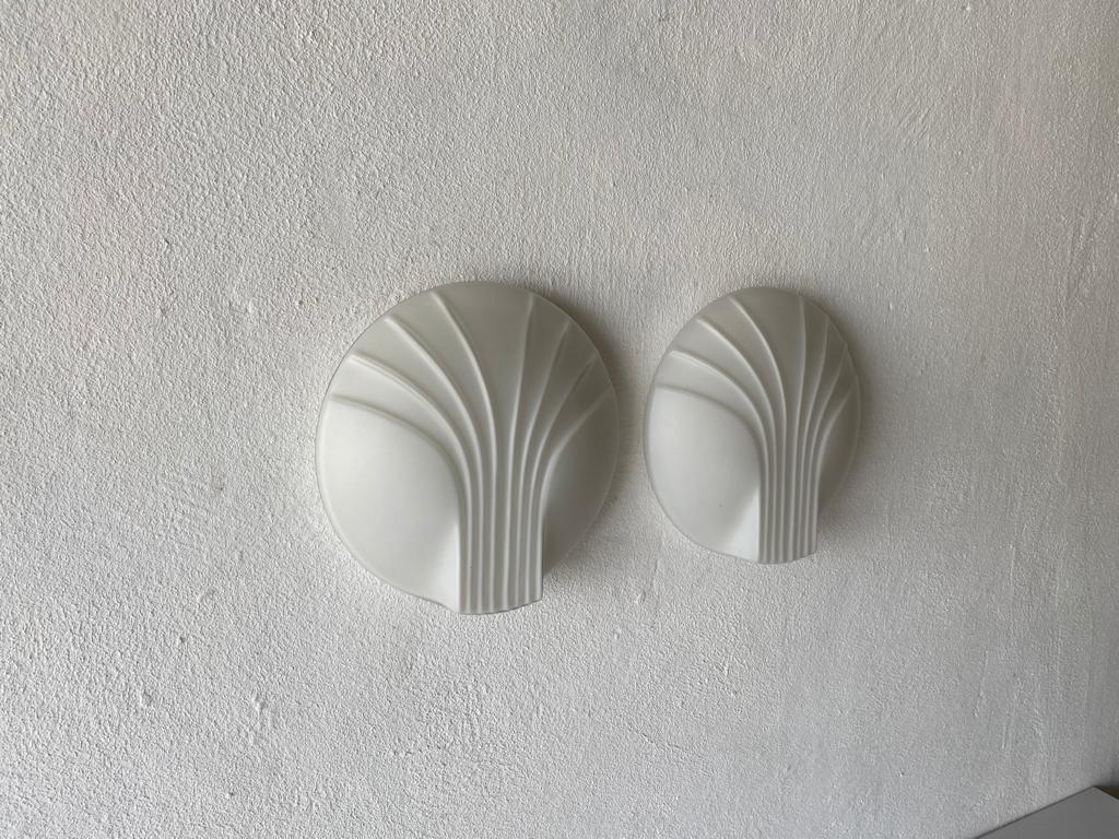 Mid-Century Modern Shell Design Opal Glass Pair of Sconces by Hillebrand, 1960s, Germany For Sale