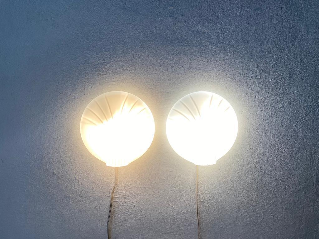 Mid-20th Century Shell Design Opal Glass Pair of Sconces by Hillebrand, 1960s, Germany For Sale