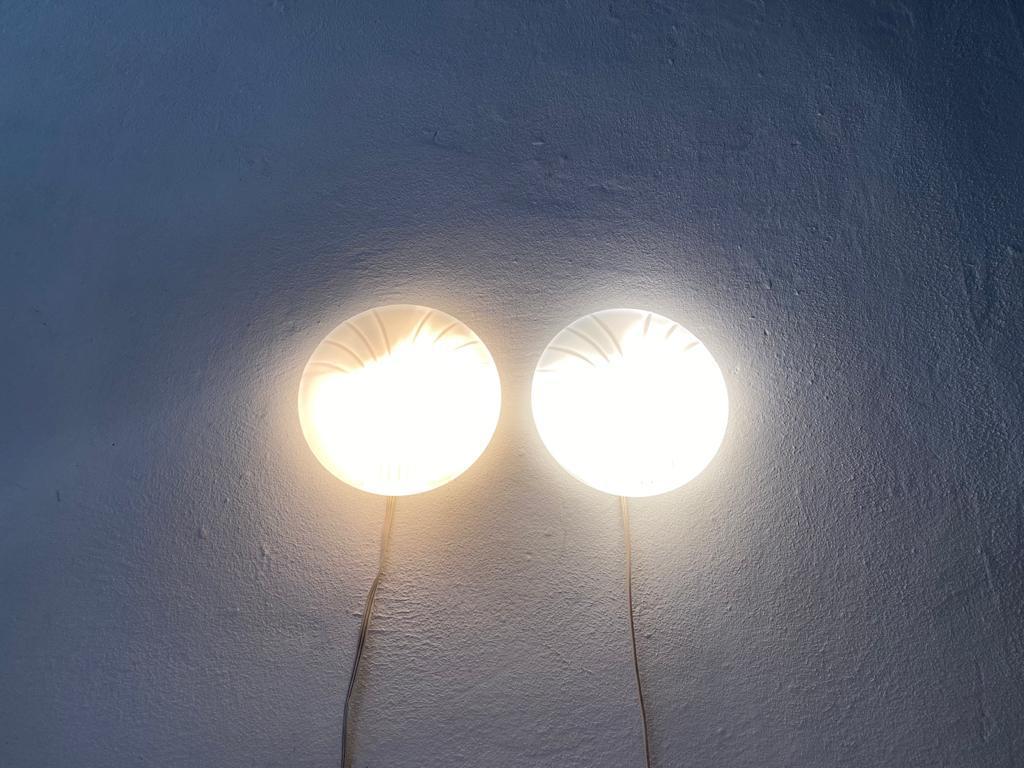 Metal Shell Design Opal Glass Pair of Sconces by Hillebrand, 1960s, Germany For Sale