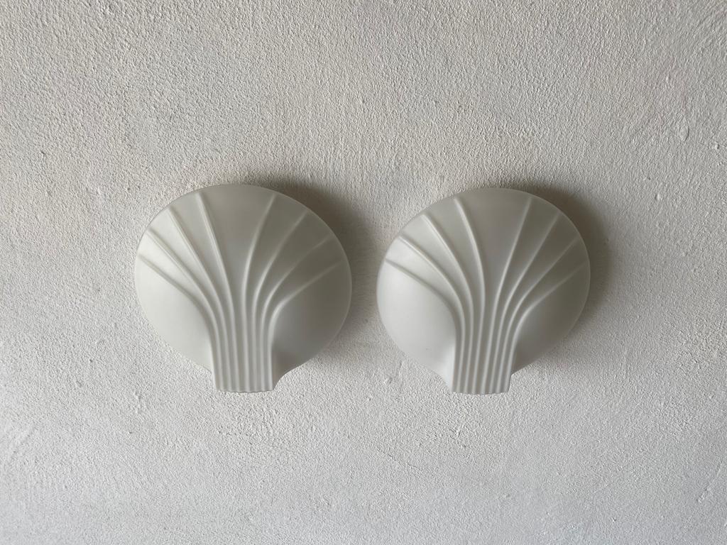 Shell Design Opal Glass Pair of Sconces by Hillebrand, 1960s, Germany For Sale 1