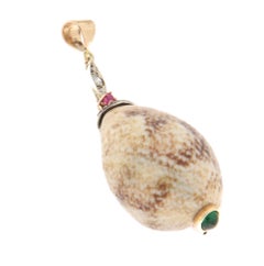Vintage 14kt Gold & Silver Shell Pendant with Diamonds & Ruby, Italy
