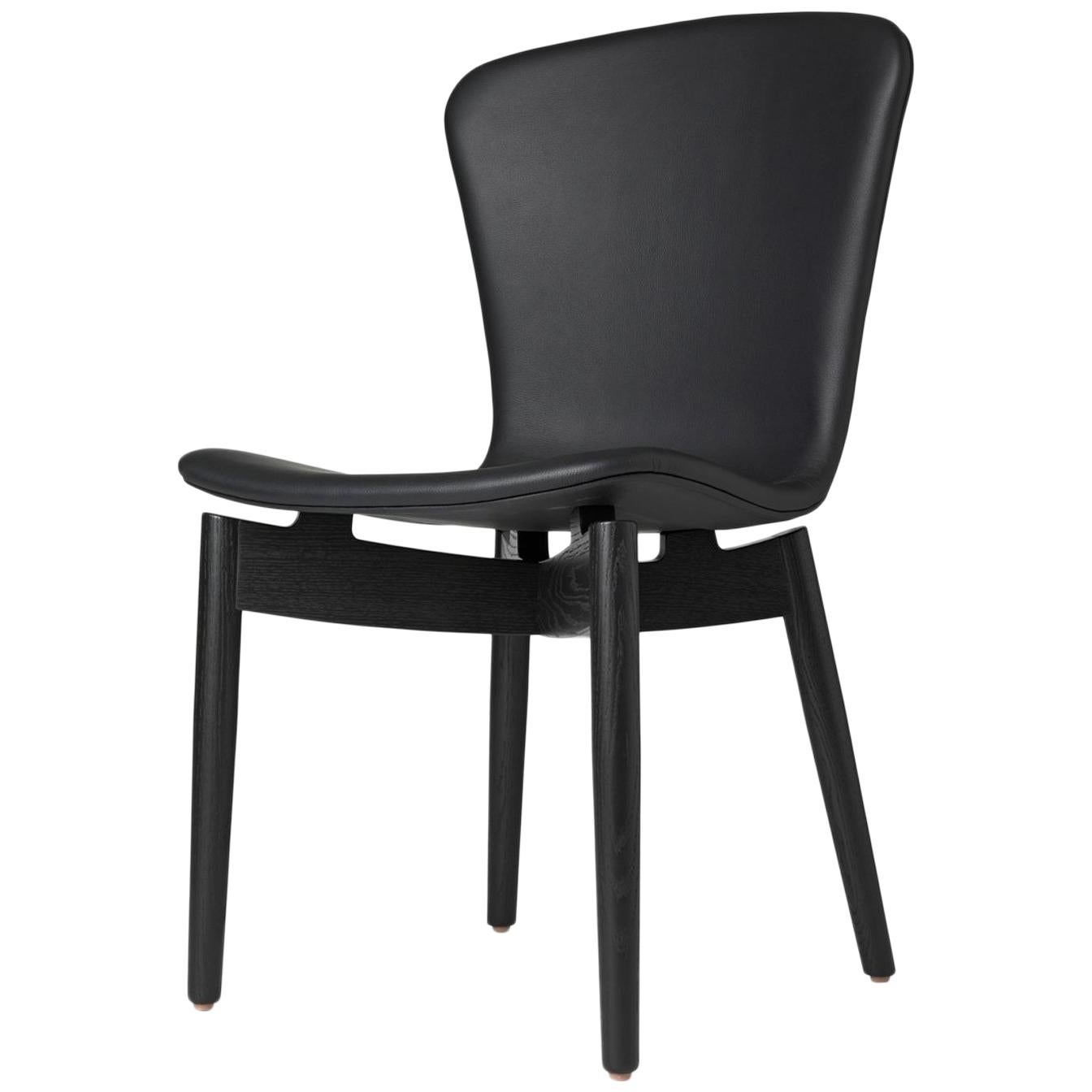 Shell Dining Chair Black Stained Oak Frame Ultra Black Leather by Mater Design