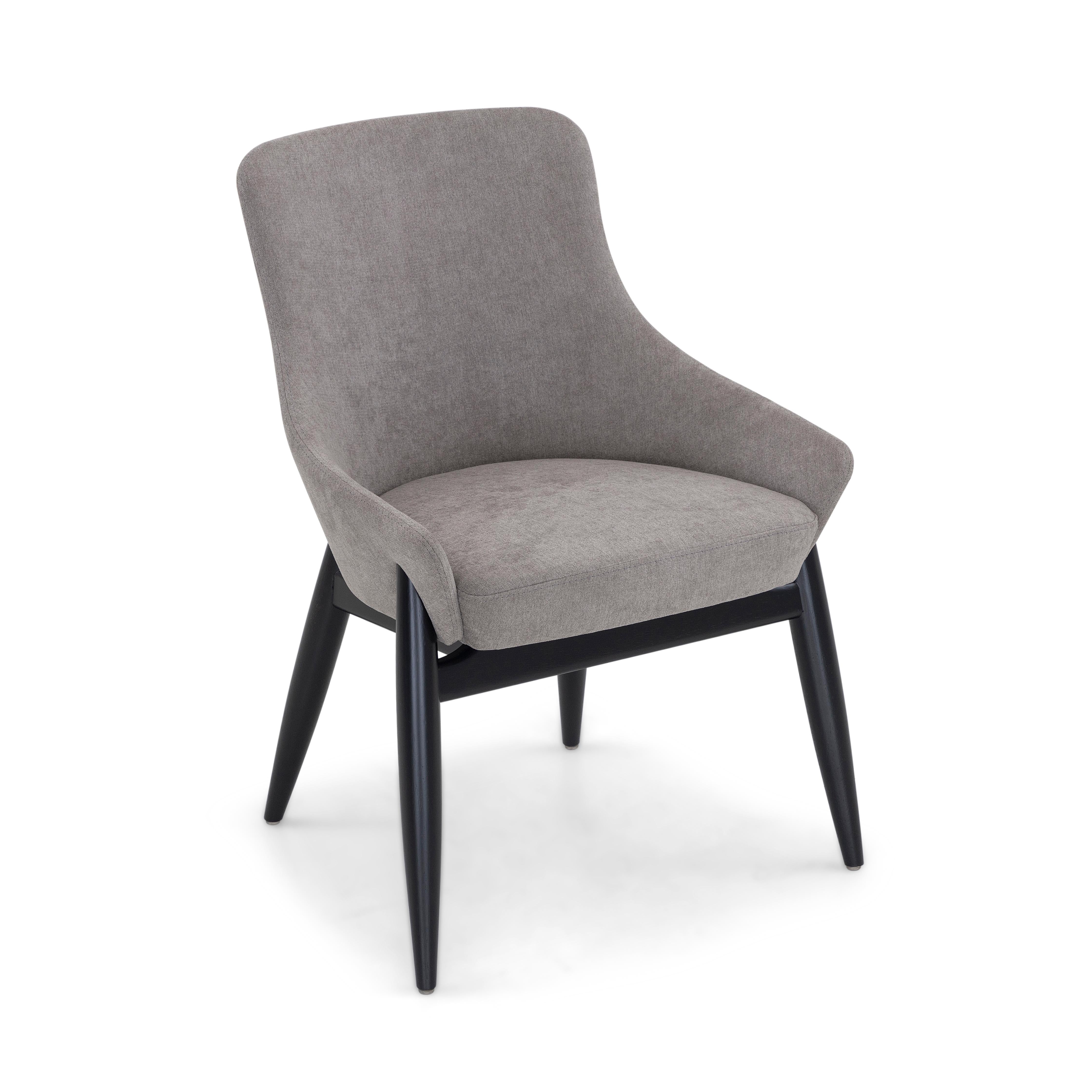 Laqué Chaise de salle à manger à dossier incurvé en tissu gris et finition noire mate, Shell Line en vente